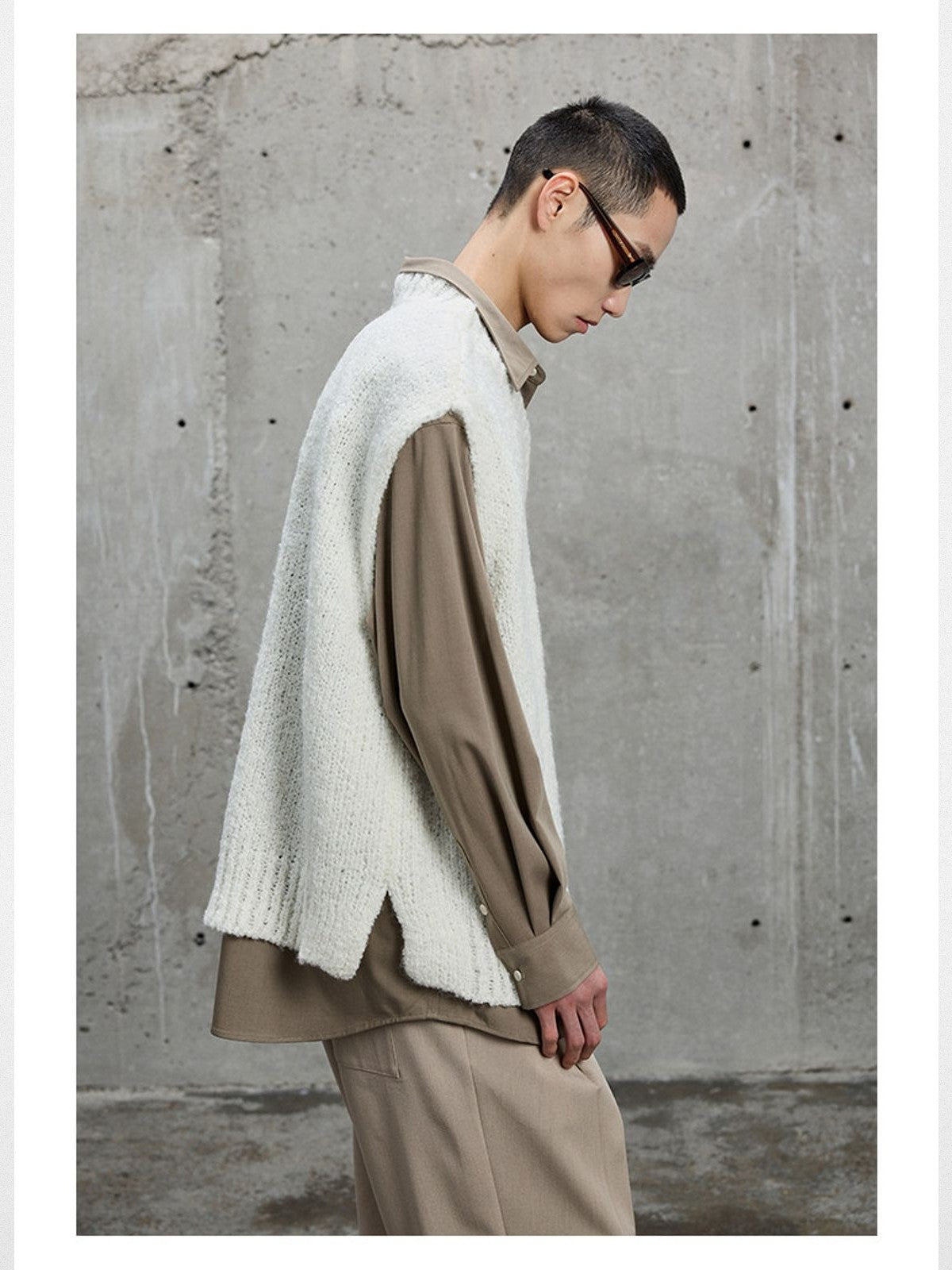 NANS Alpaca Blend Boucl Knit Polo in White - On Male Model