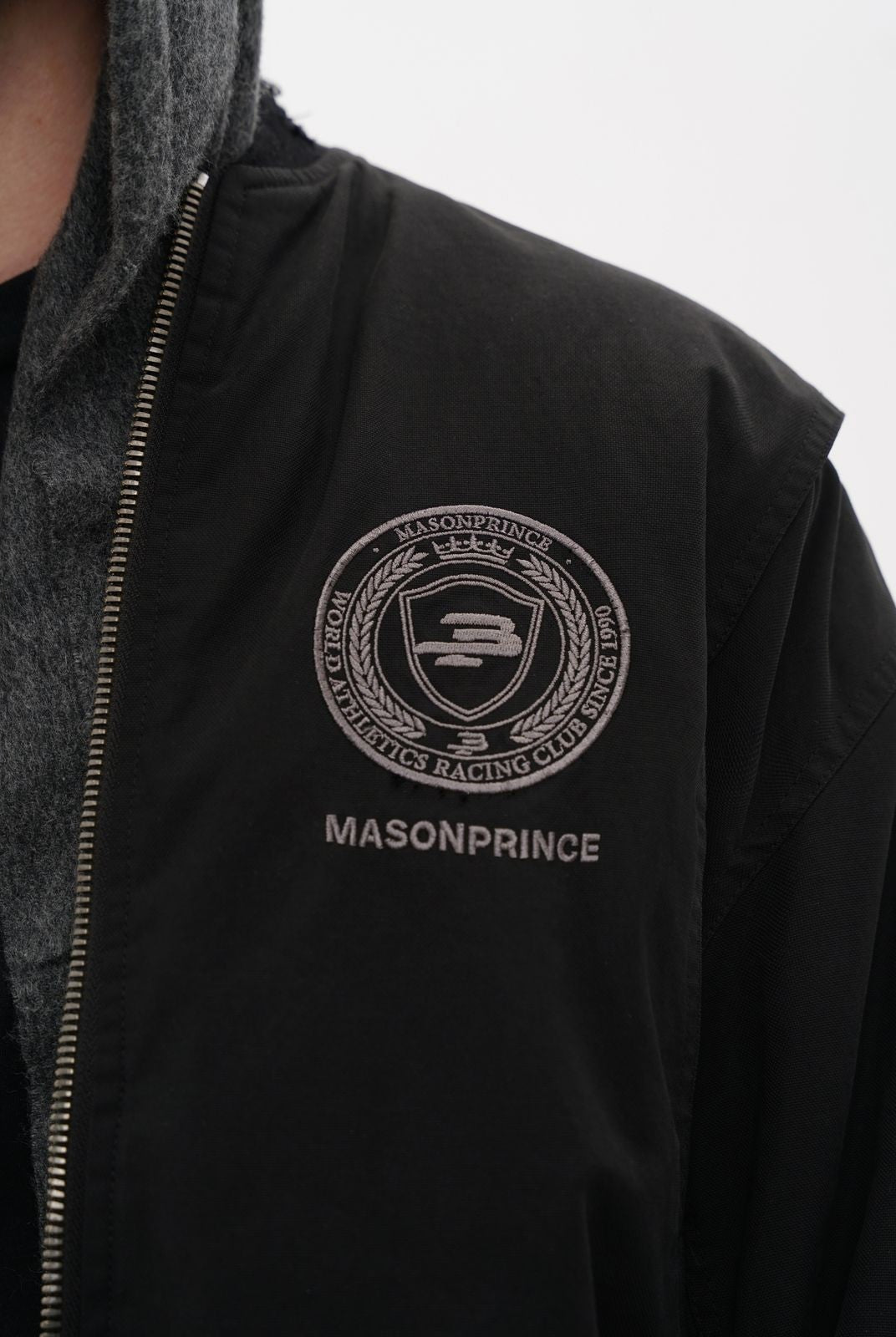 MASONPRINCE Padded Aviation Bomber Jacket in Black - On Model #color_black