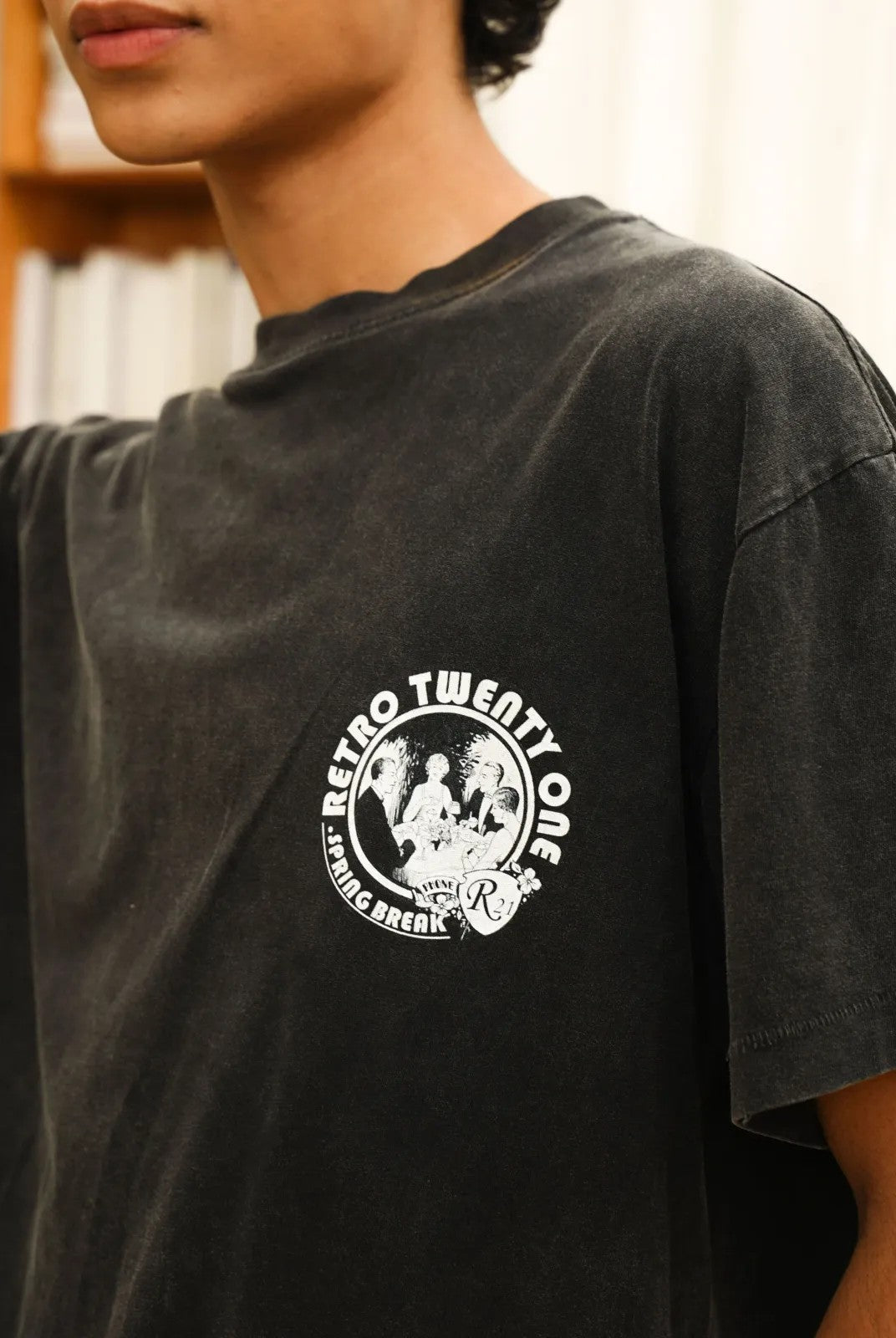 Retro 21 Garment Dyed Graphic Tee in Gray - On Model