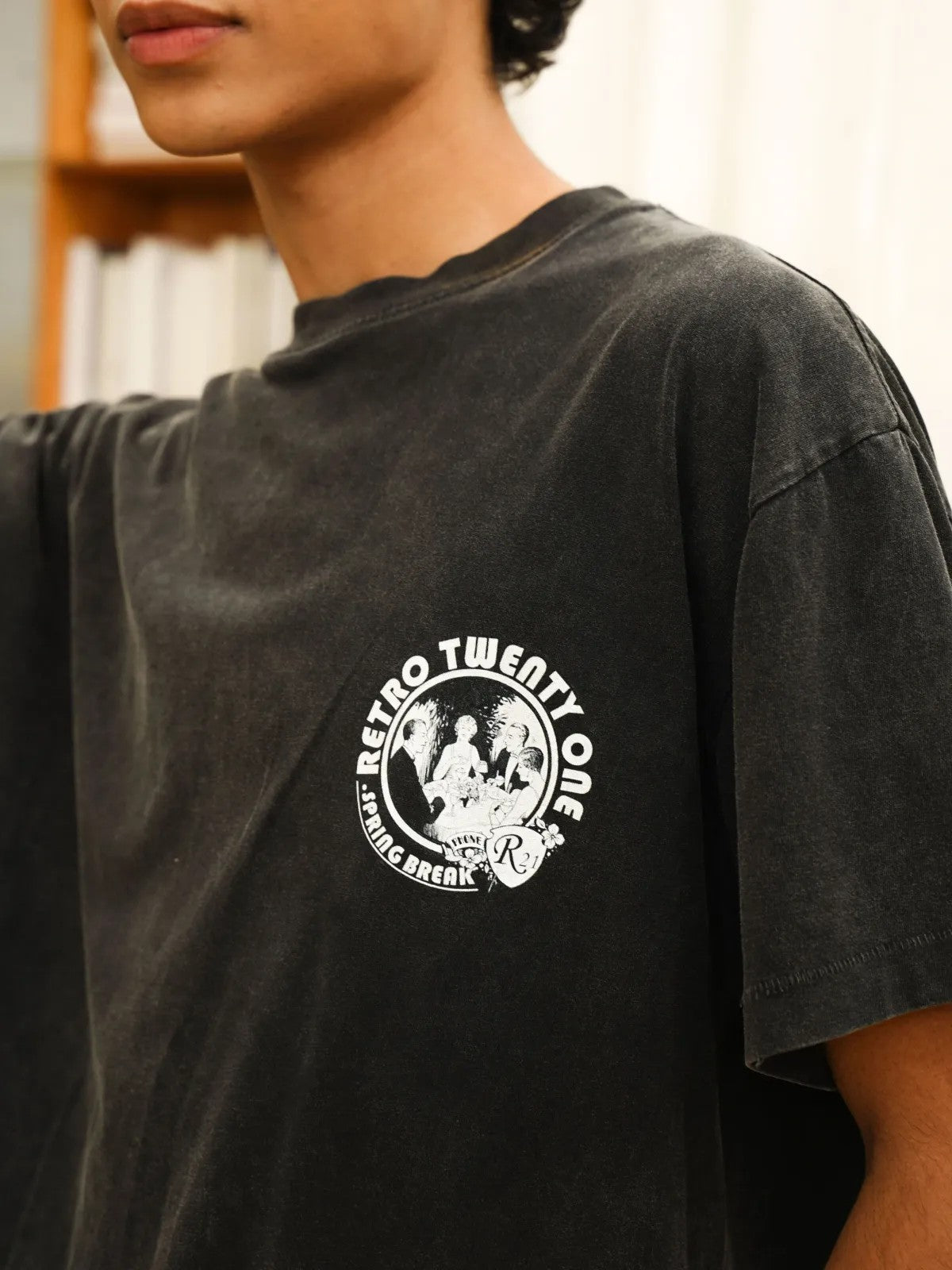 Retro 21 Garment Dyed Graphic Tee in Gray - On Model