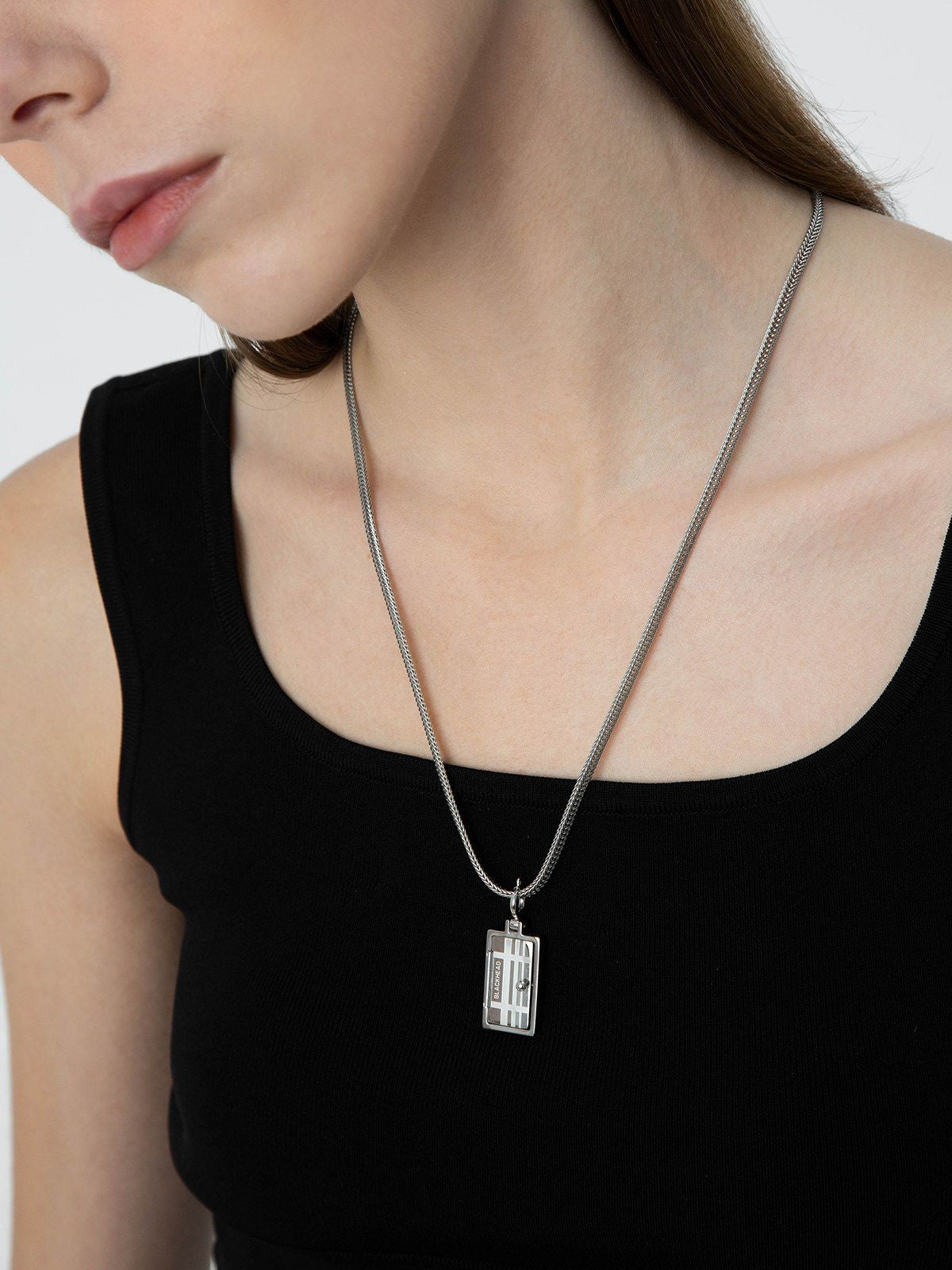 BLACKHEAD 316 Steel Pendant Necklace in Silver - On Female Model