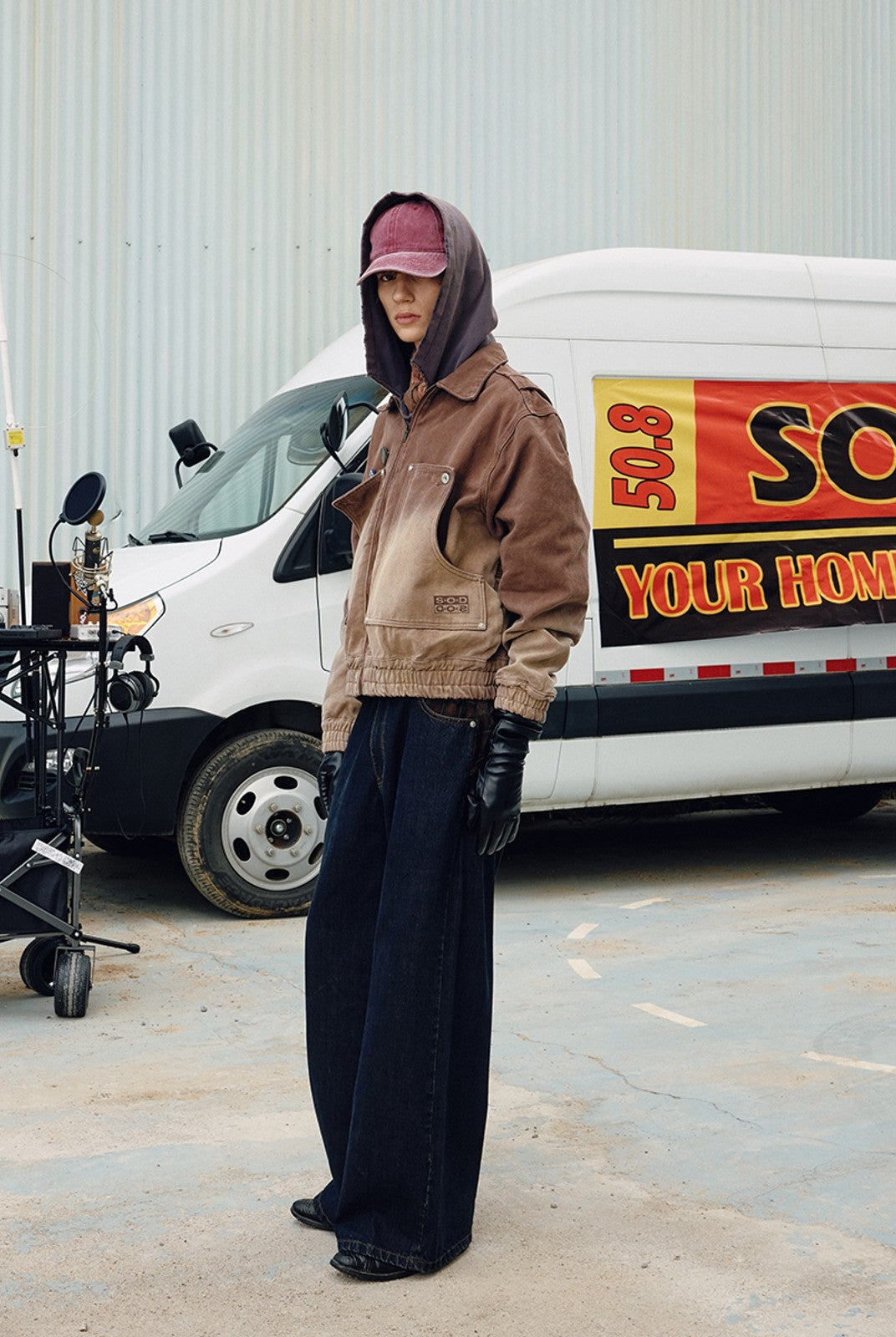 SOD Online Store Distressed Cotton Lumberjack Jacket in Red - On Model