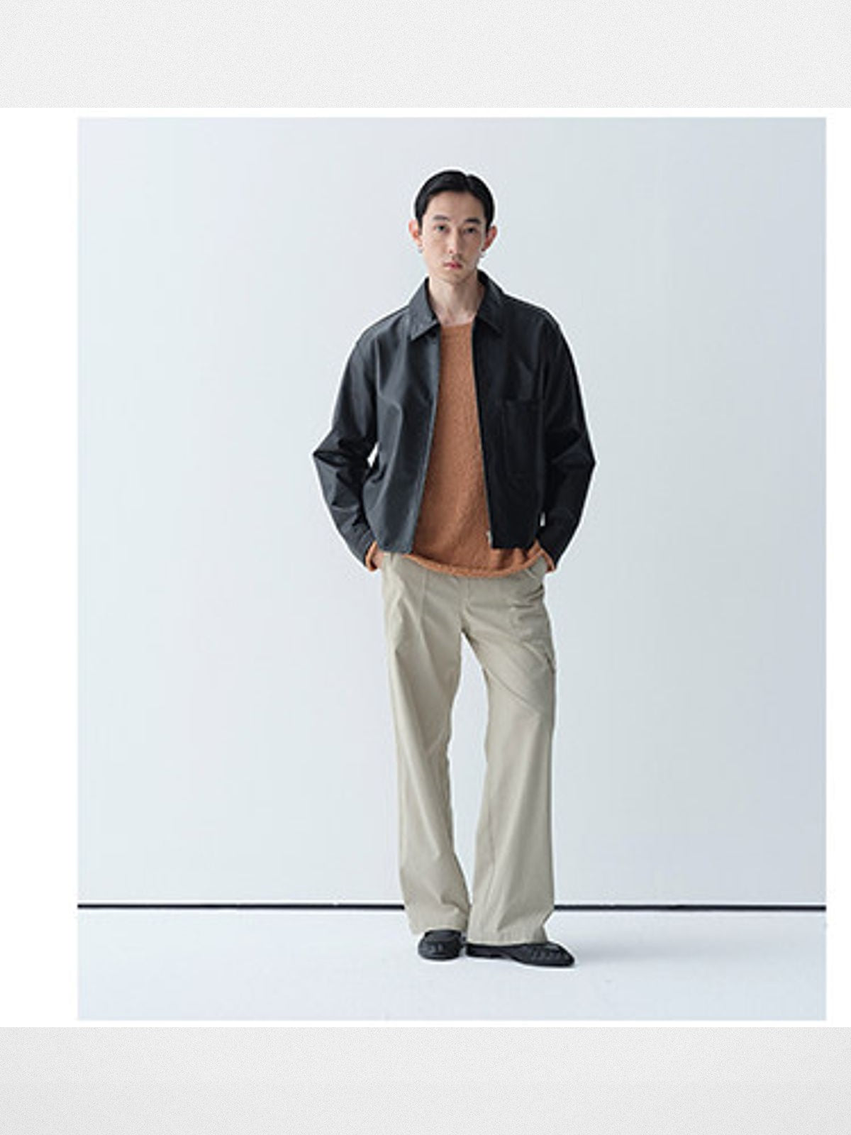 ROYA Calfskin Leather Zip Jacket in Black - On Model