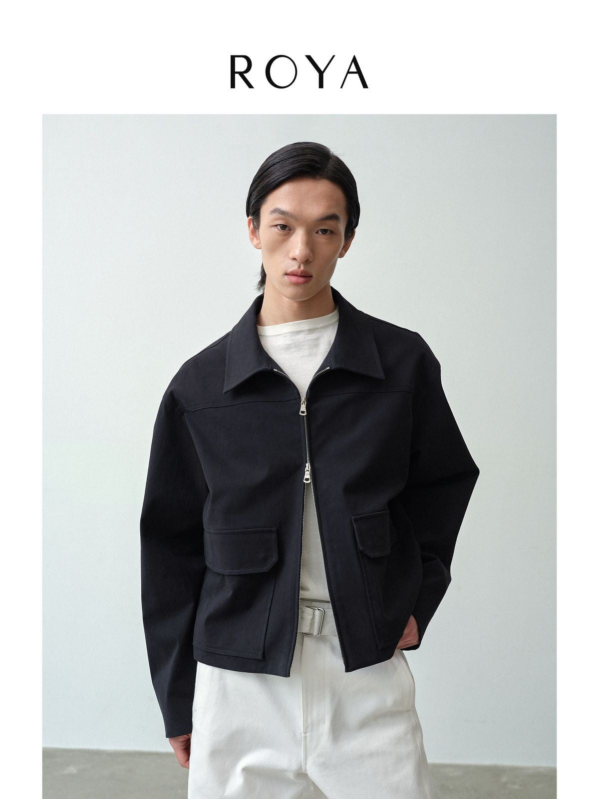 ROYA High Density Cotton Twill Jacket in Blue - On Model