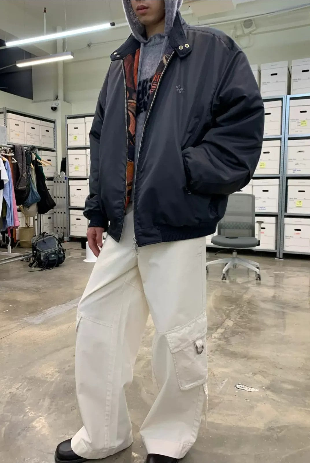 NeverSeez 3M Thinsulate Padded Bomber Jacket in Gray - On Male Model