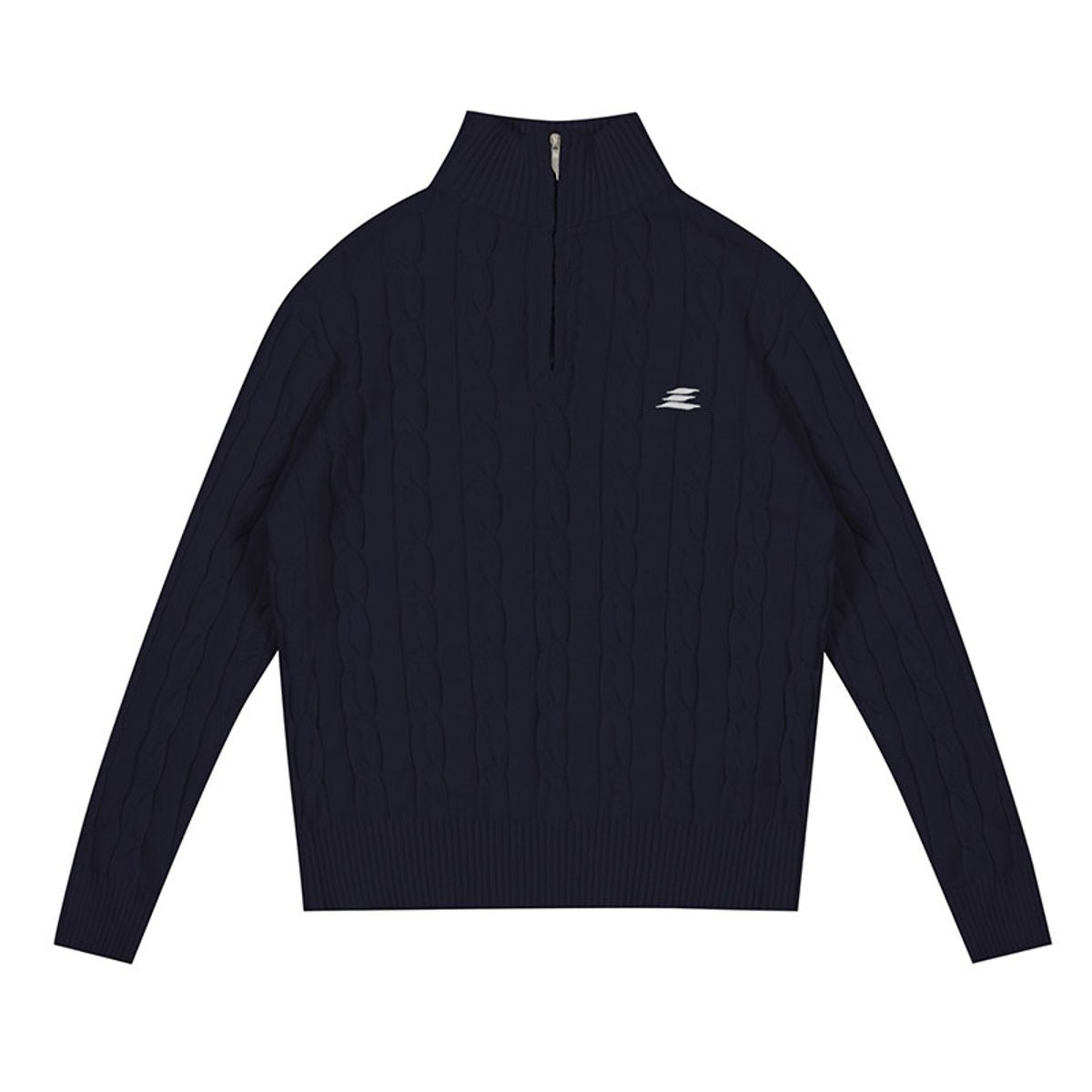 LOSTCTRL Half Zip Cable Knit Cotton Sweater in Navy Blue