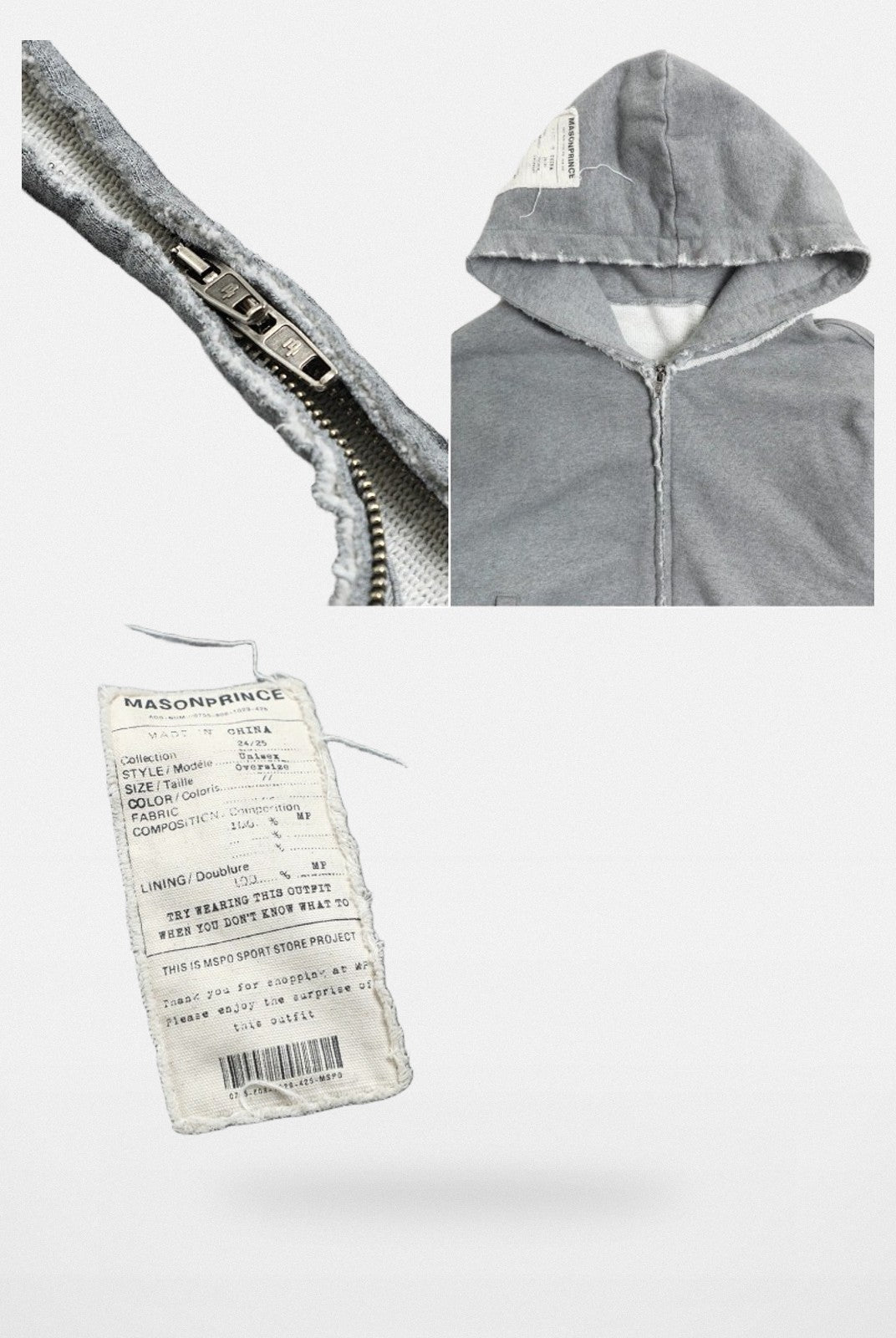 MASONPRINCE Heavyweight Graffiti Zip Hoodie in Gray - Detail