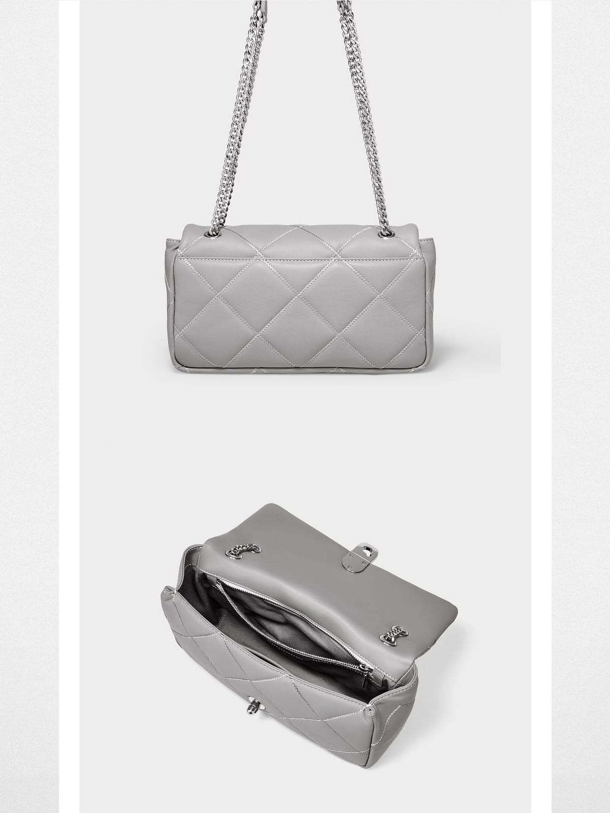 DISSONA Quilted Leather Chain Shoulder Bag in Gray