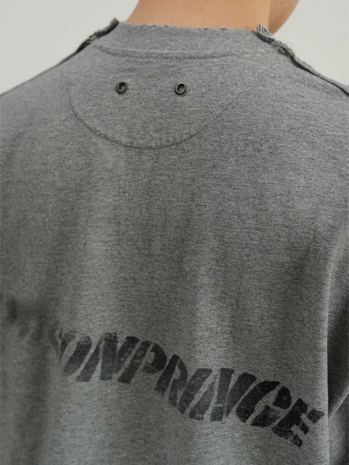 MASONPRINCE Distressed Spray Paint Logo Tee in Gray - On Model