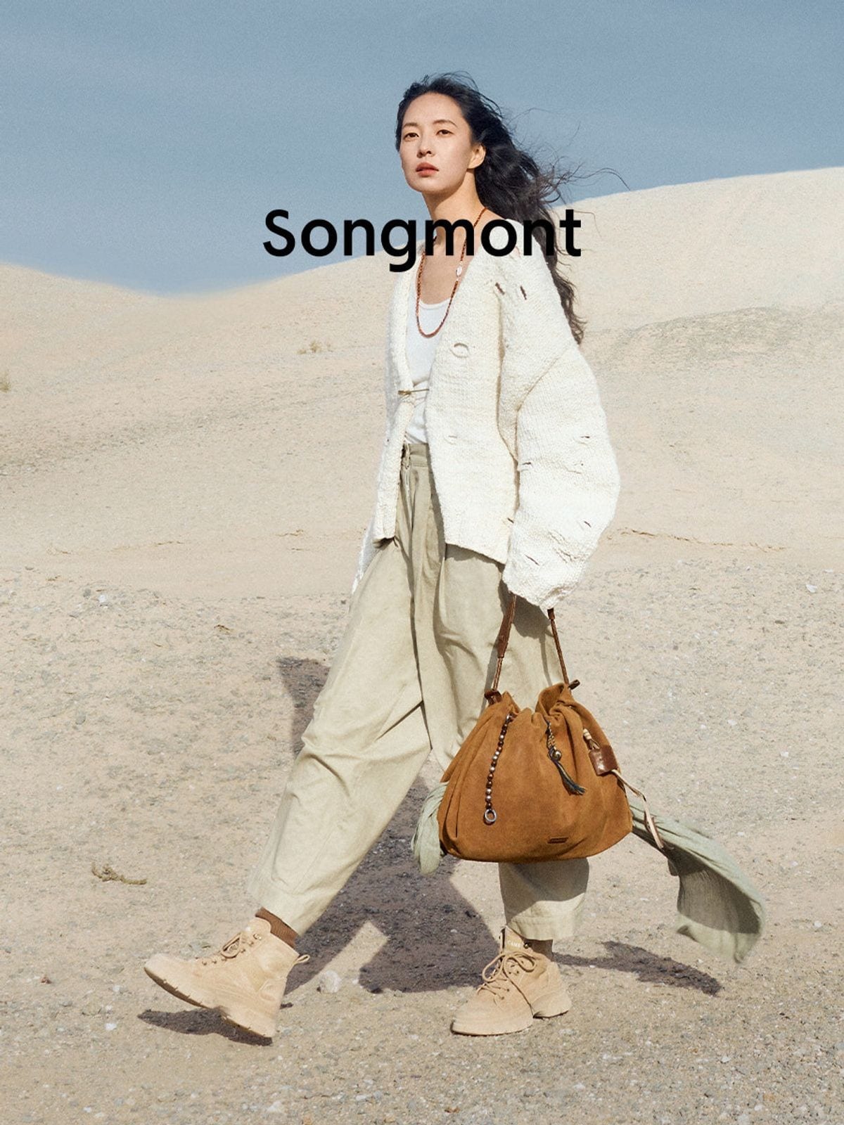 Songmont Suede Baina Hobo Bag in Brown - On Female Model