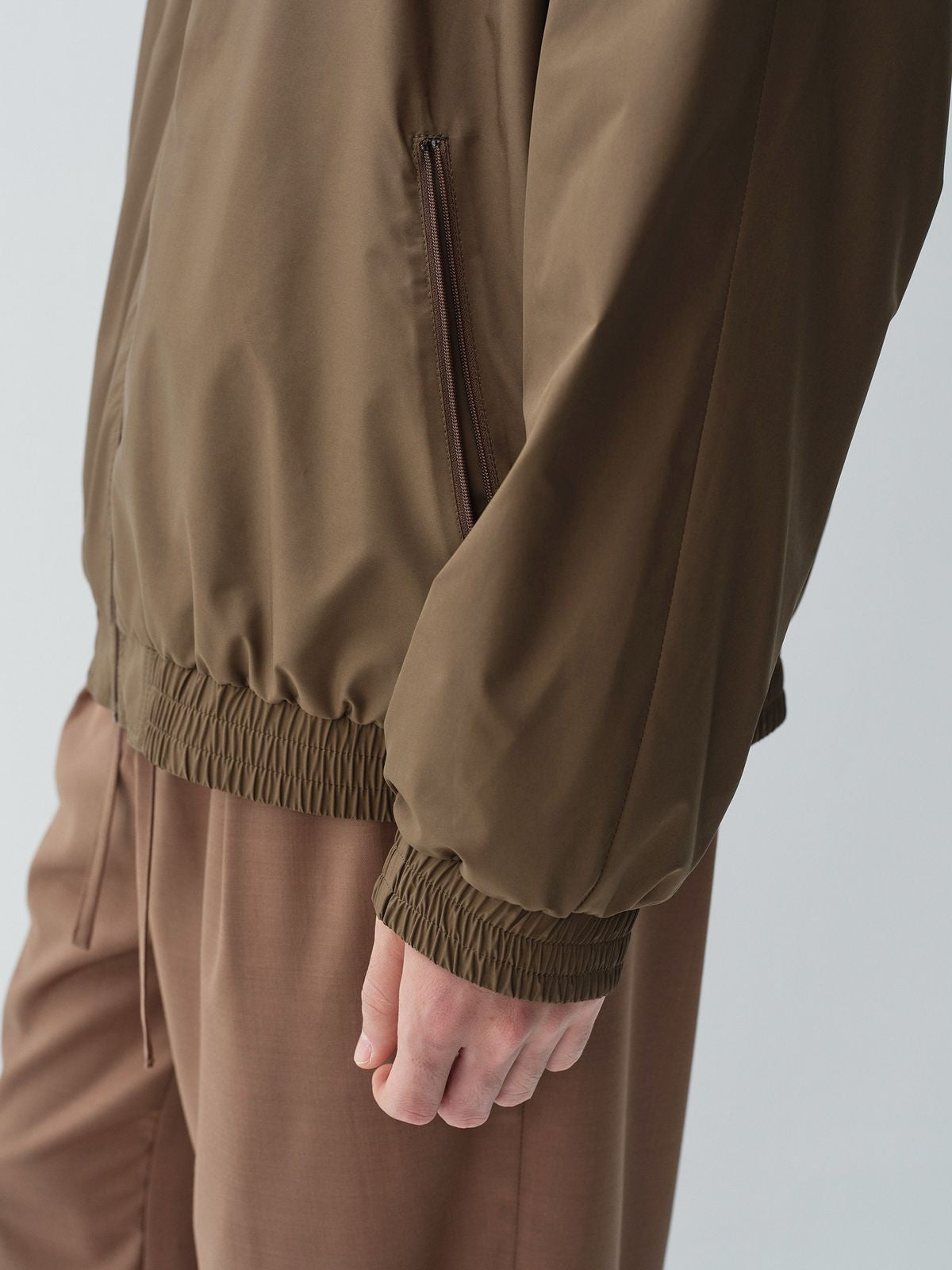 ROYA Stand Collar Tech Coach Jacket in Brown - On Model