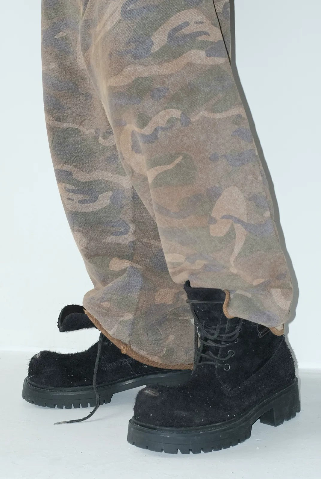 MASONPRINCE Washed Suede Platform Boots in Black - On Model