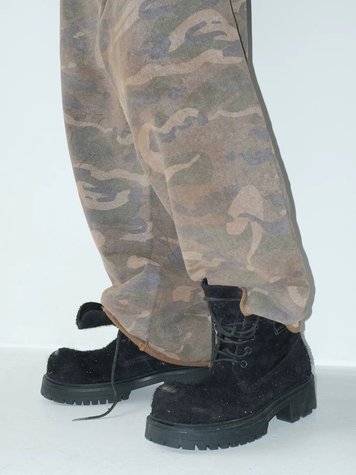 MASONPRINCE Washed Suede Platform Boots in Black - On Model