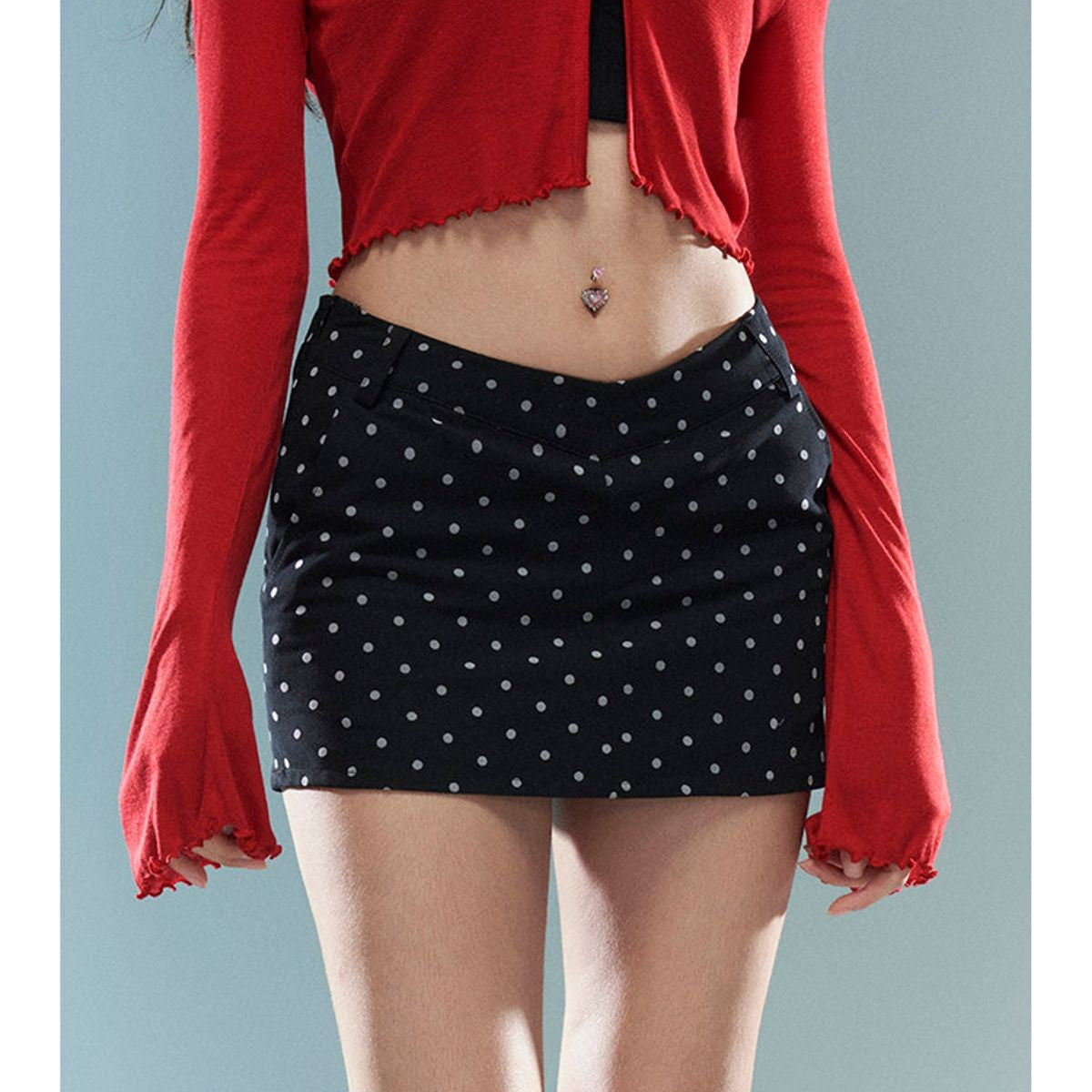 BeerBro Tailored Polka Dot Mini Skirt in Black - On Model