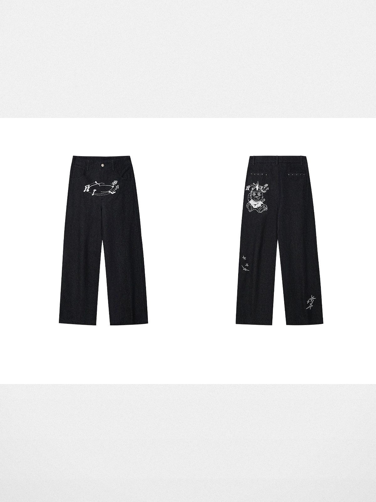 MEDM Embroidered Raw Denim Straight Leg Jeans in Blue