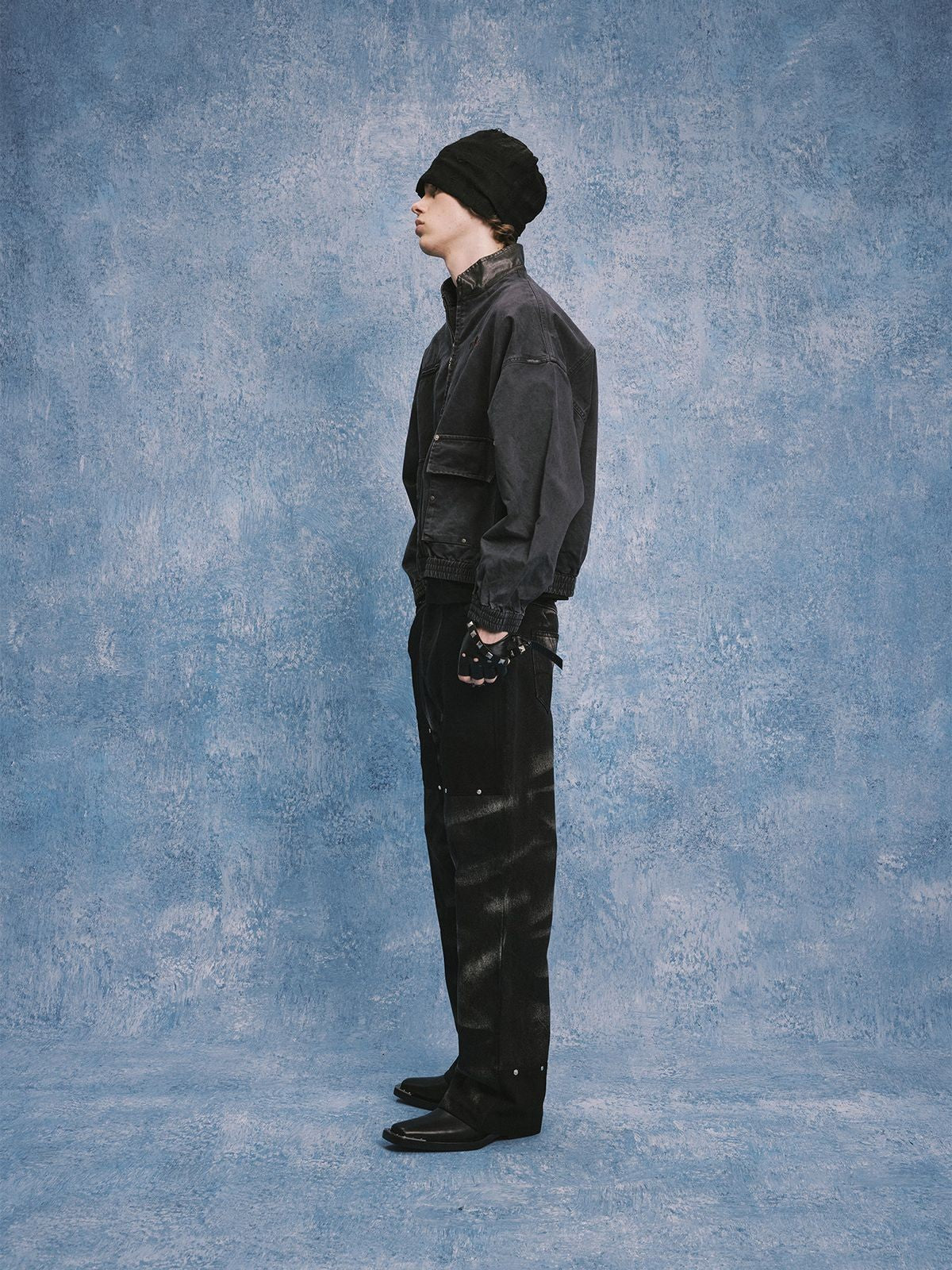 SOD Rivet Panel Micro Flare Jeans in Black - On Model