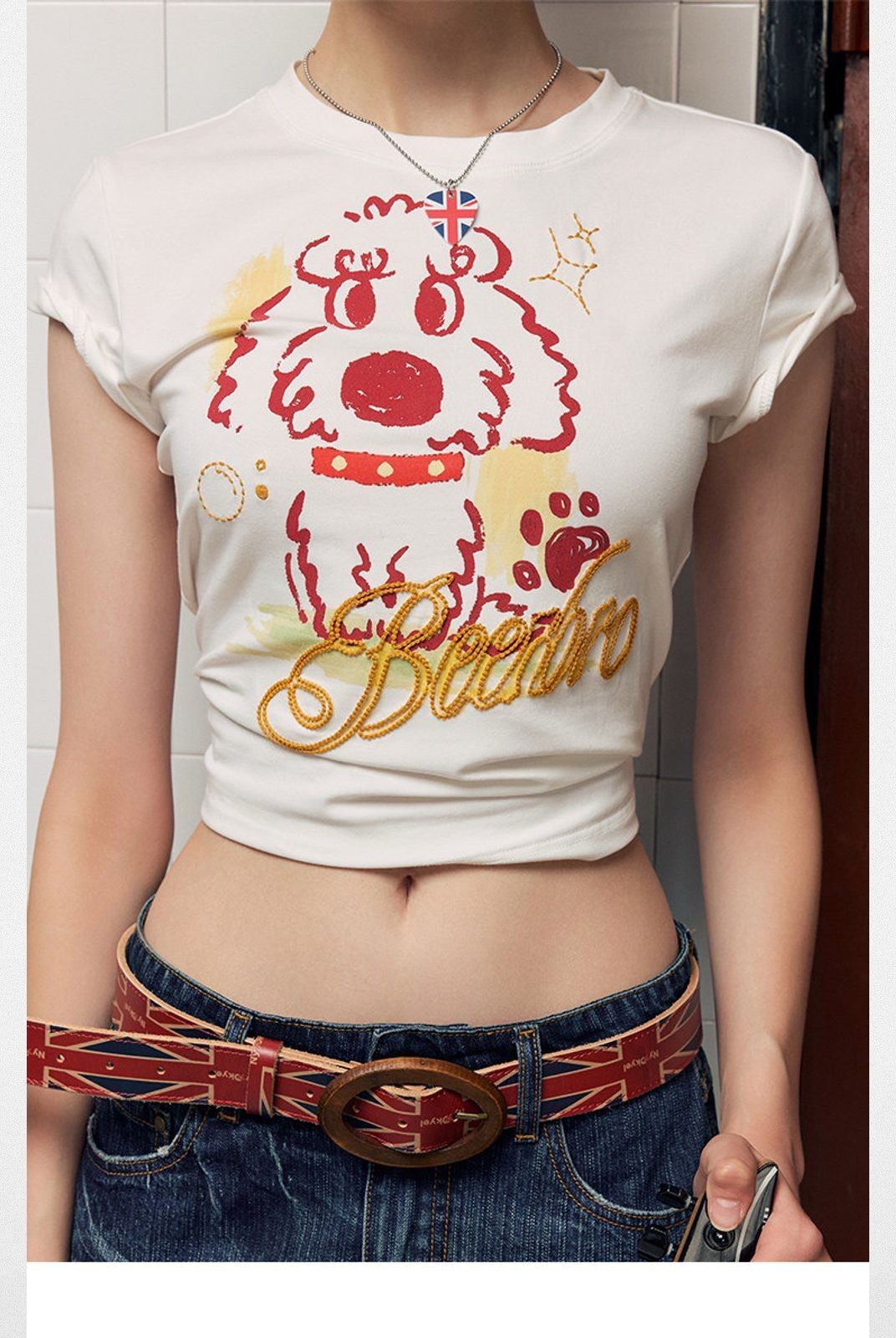 BeerBro Puff Print Puppy Baby Tee in White - On Model