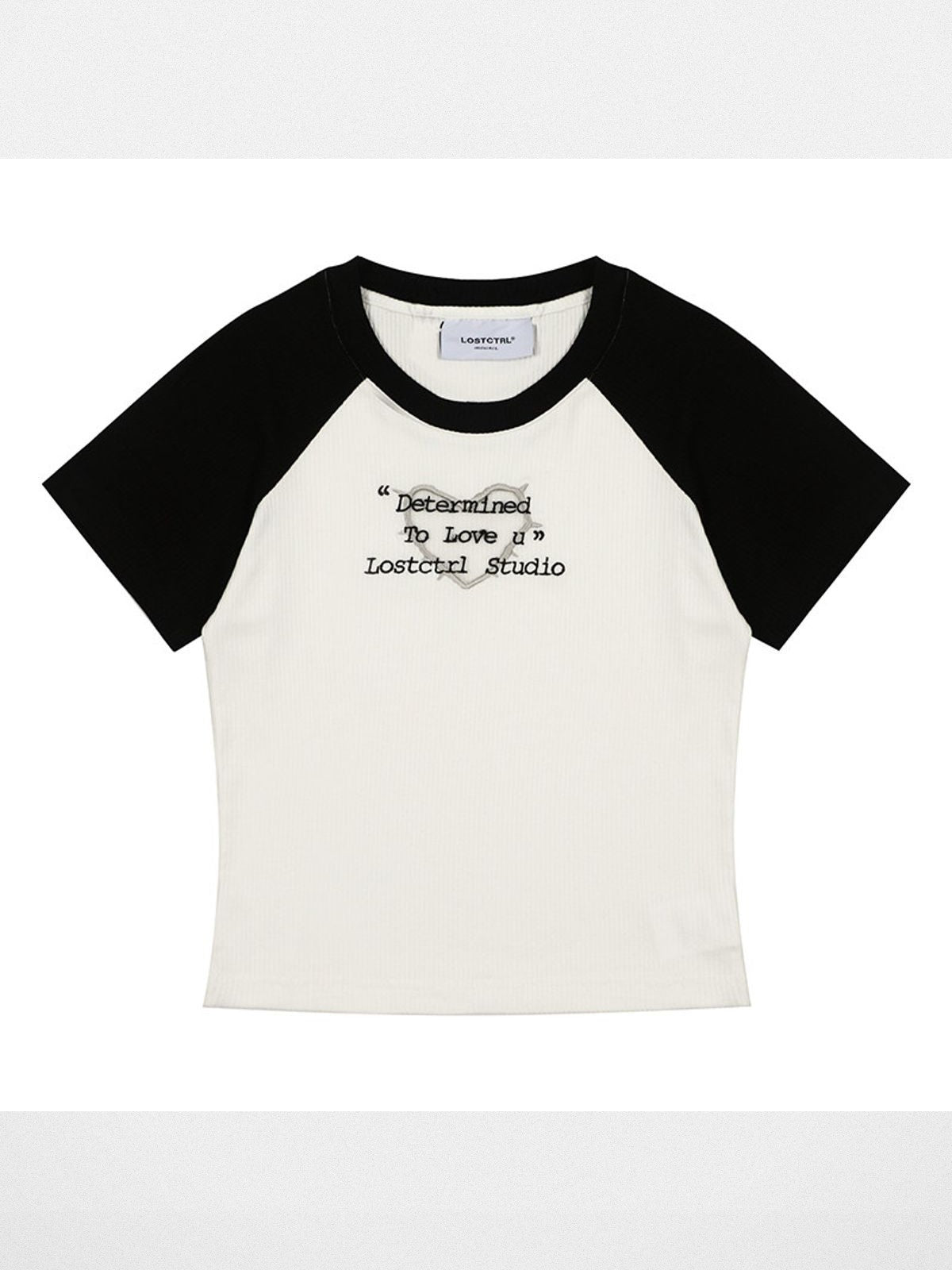 LOSTCTRL Embroidered Raglan Crop Top in White