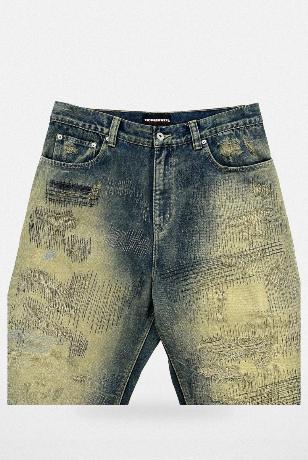 UNKNOWNWORLD Heavyweight Distressed Wide Leg Jeans in Denim