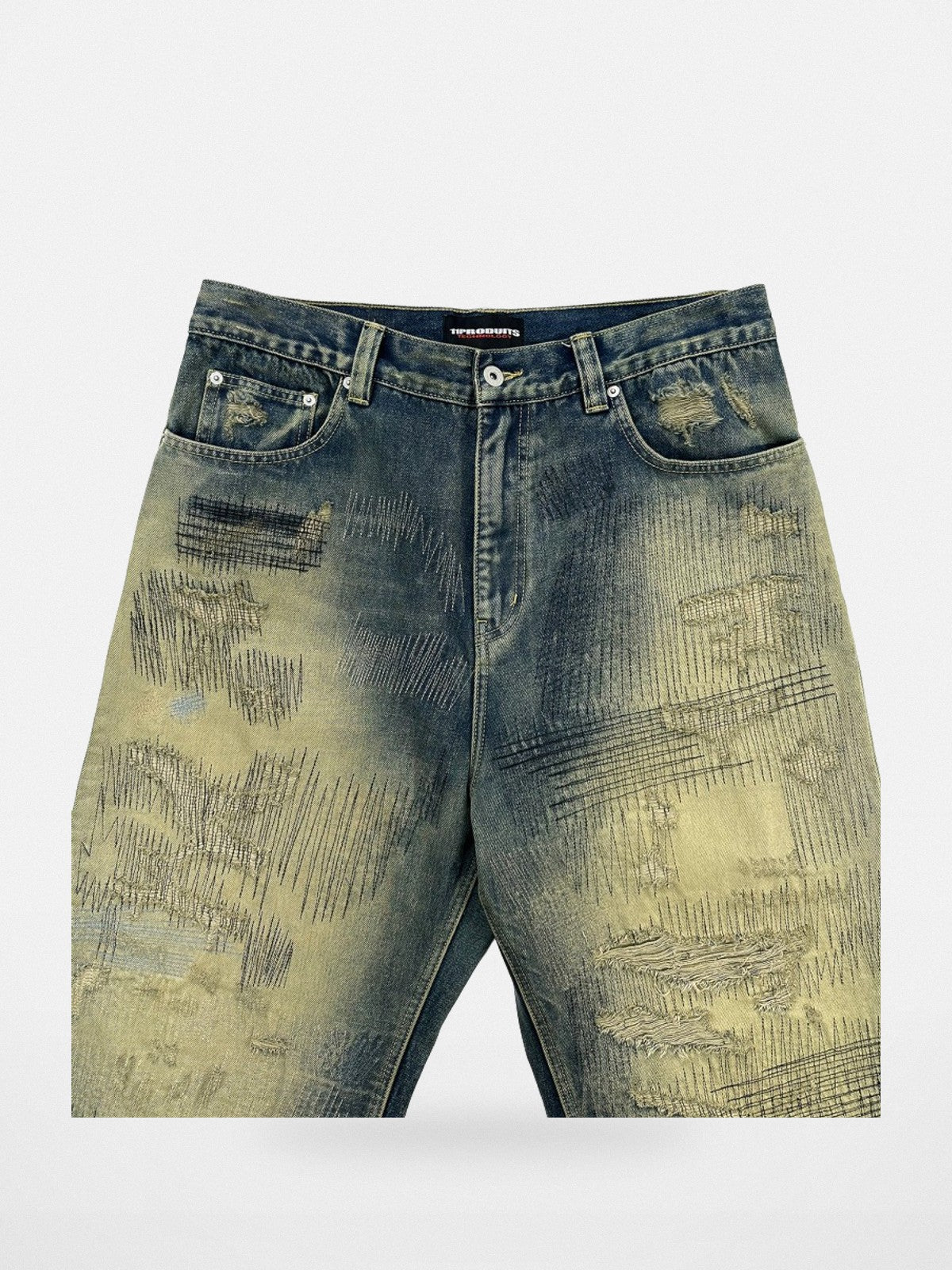 UNKNOWNWORLD Heavyweight Distressed Wide Leg Jeans in Denim