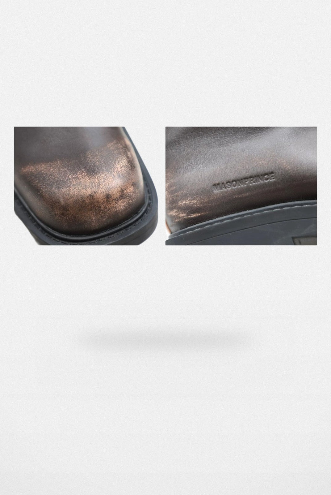 MASONPRINCE Wide Shaft Leather Military Boots in Brown - Detail