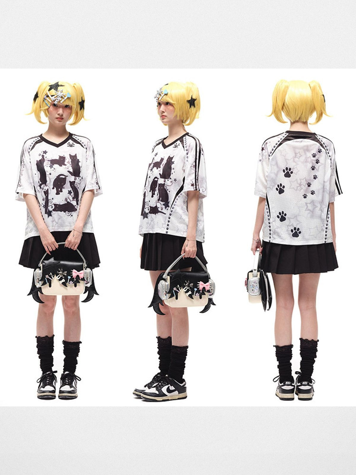 CFIERCE Black Cat Graphic Jersey in White - On Model