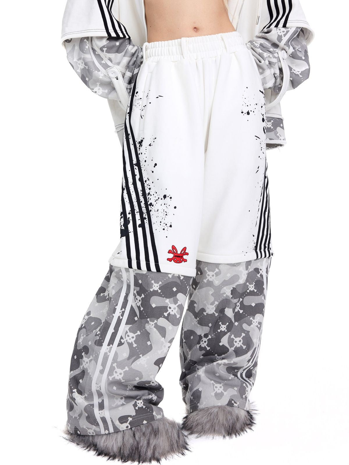 CFIERCE Detachable Leg Skull Sweatpants in White - On Model
