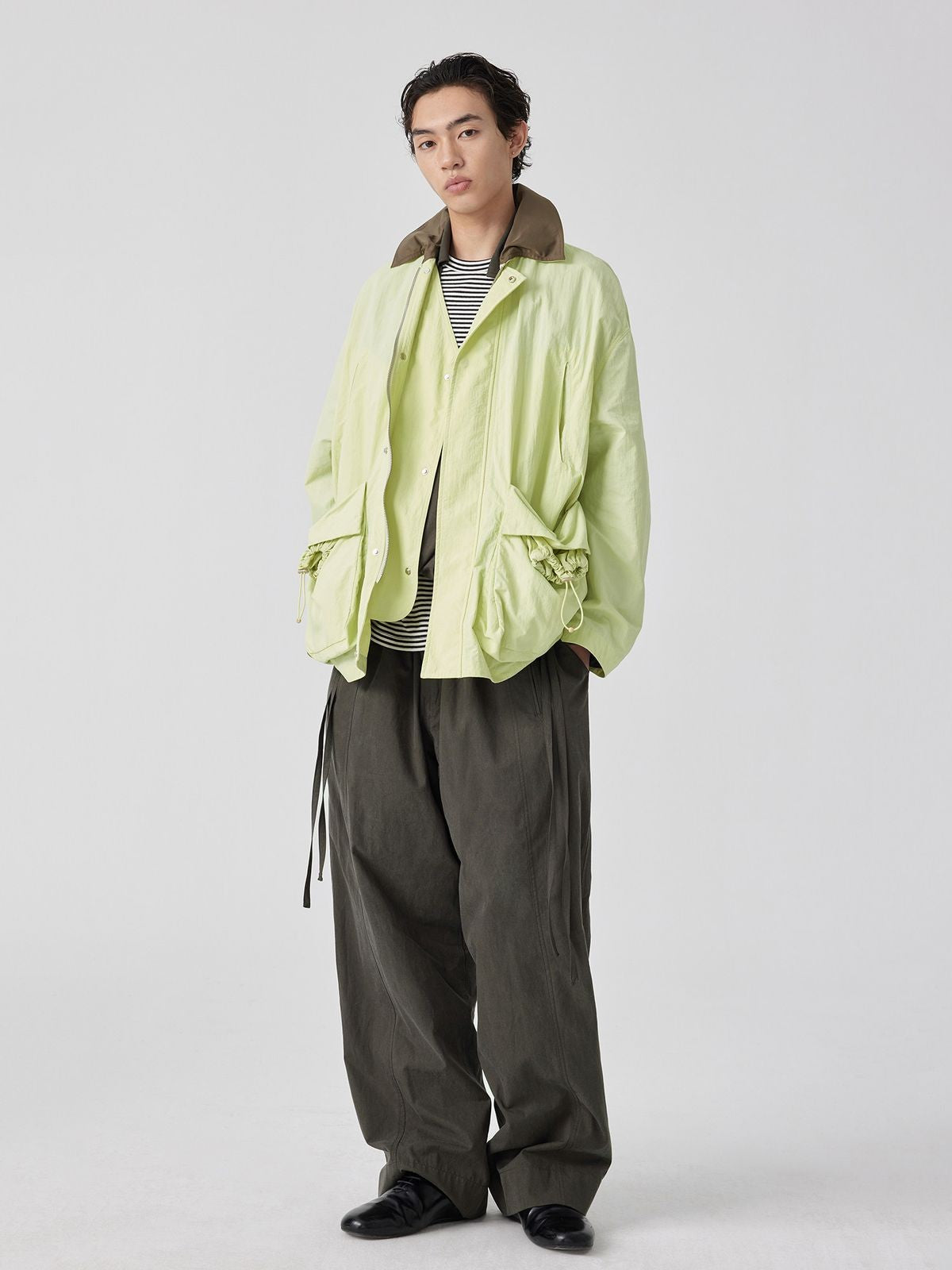 Simple Project Nylon Safari Jacket in Green - On Model