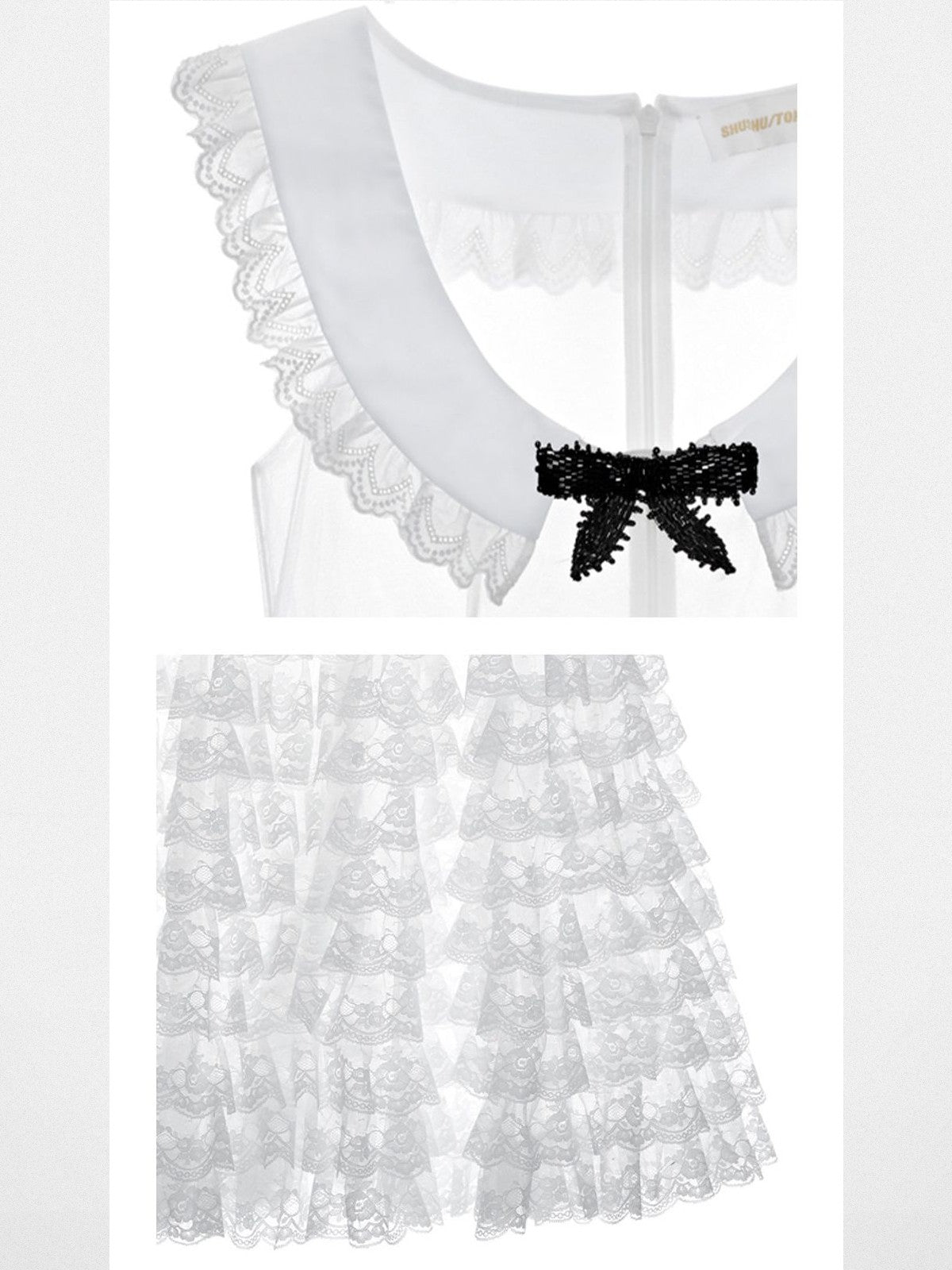 SHUSHUTONG Tiered Lace Babydoll Dress in White - Detail