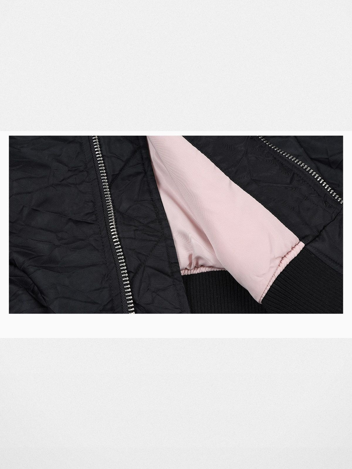 MEDM Nylon Stand Collar Padded Bomber in Black - Detail