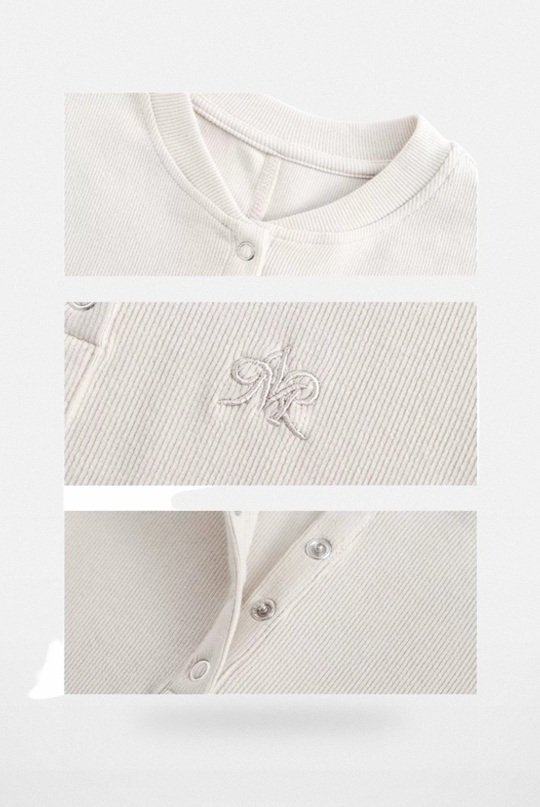 ARISEISM Slim Fit Ribbed Henley in Cream - Detail