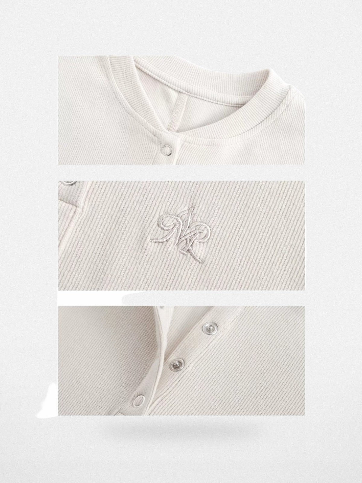 ARISEISM Slim Fit Ribbed Henley in Cream - Detail