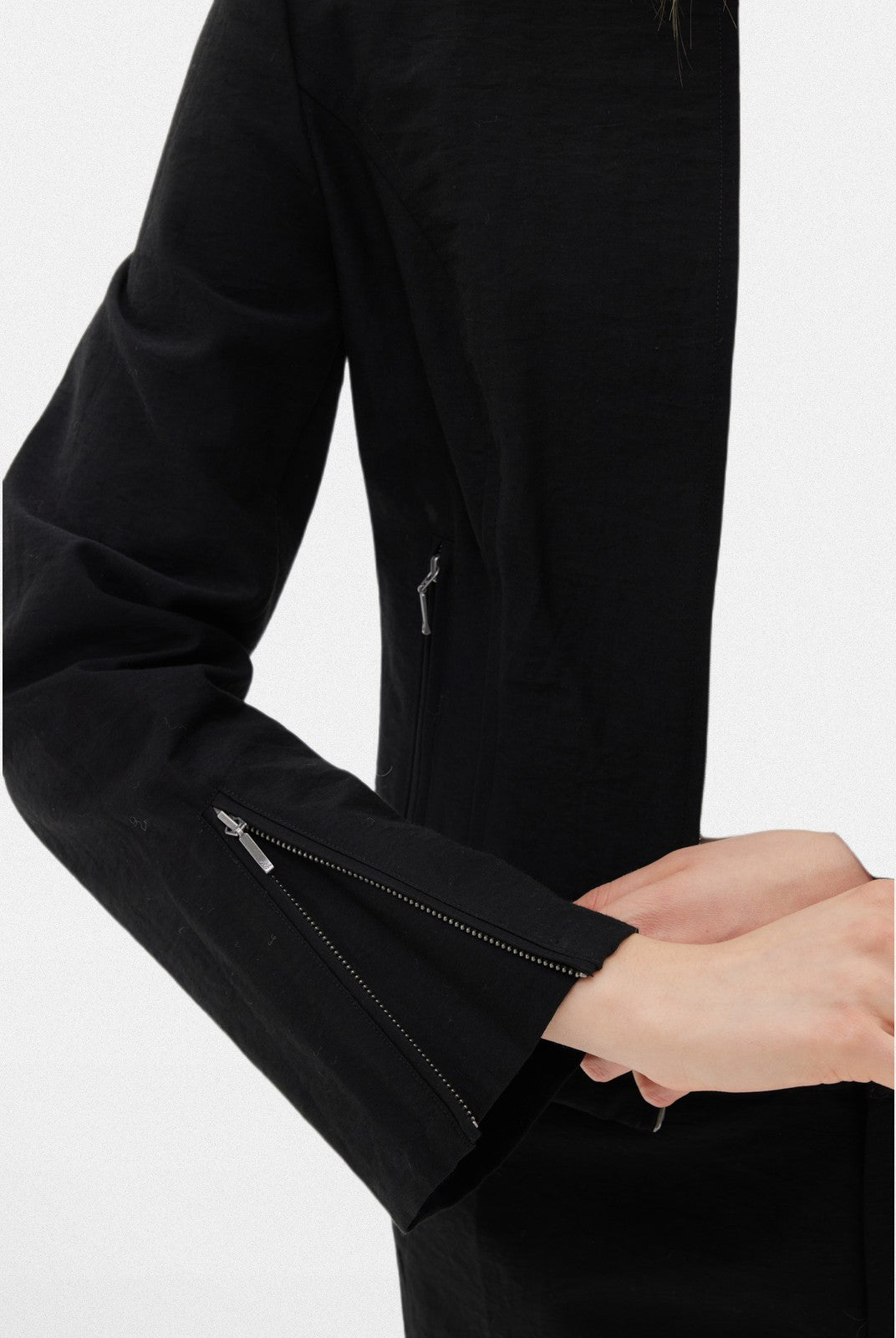 Alright then Textured Cotton Biker Jacket in Black - On Model