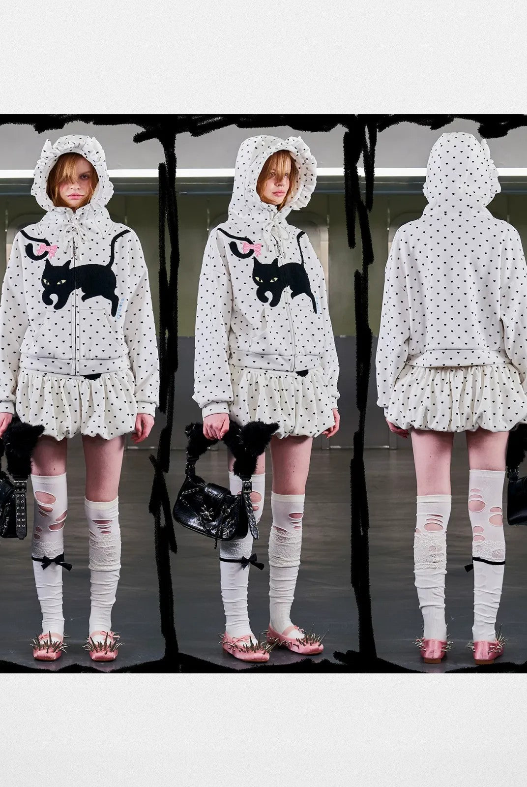 CFIERCE Embroidered Cat Tail Bubble Skirt in White - On Model