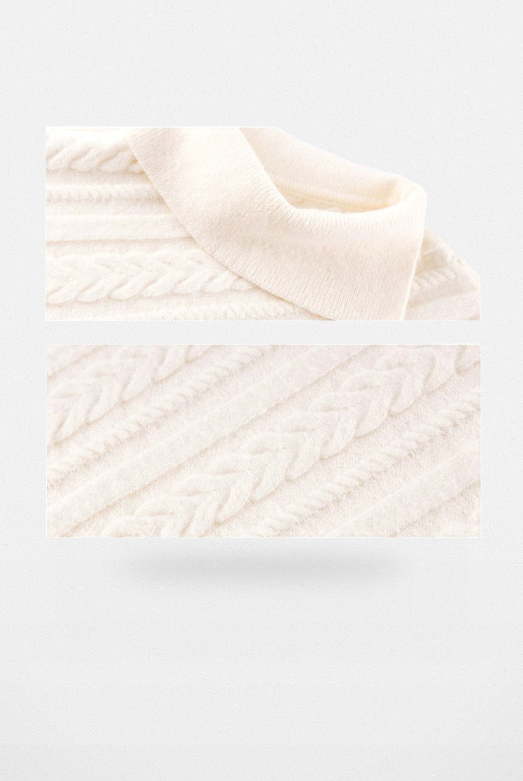 Ariseism Diagonal Cable High Neck Sweater in White - Detail