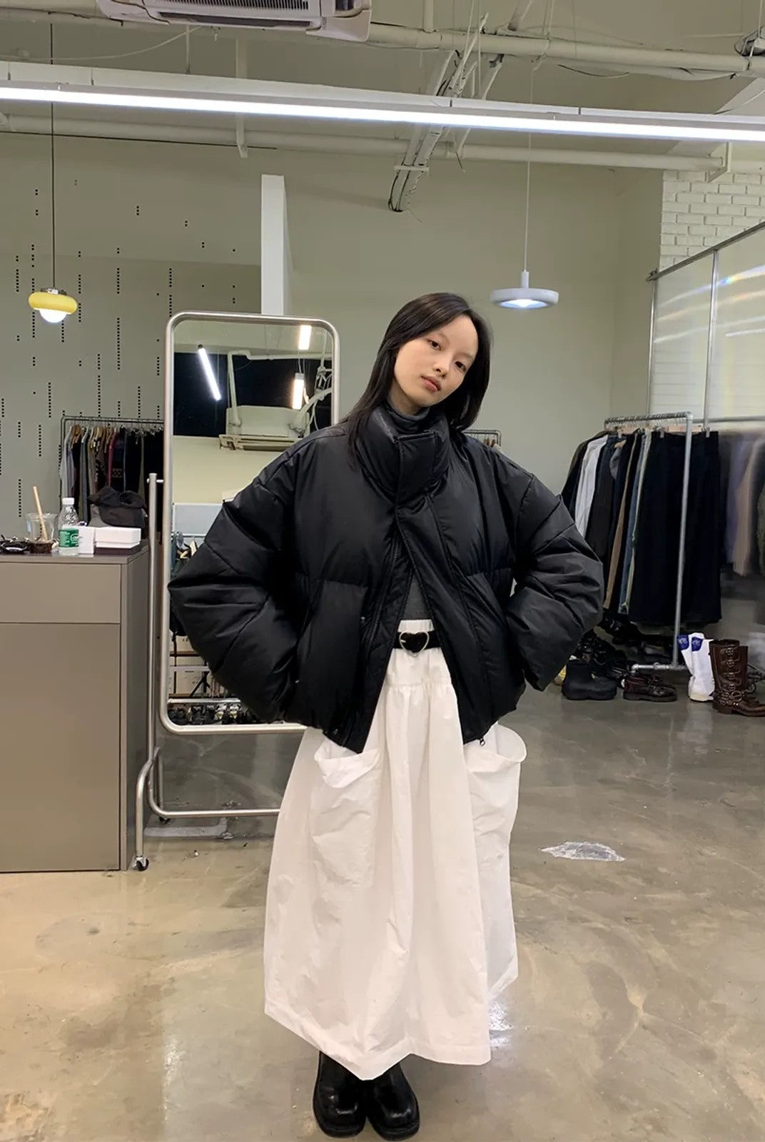 NeverSeez Air Layer Bubble Skirt in Black - On Model