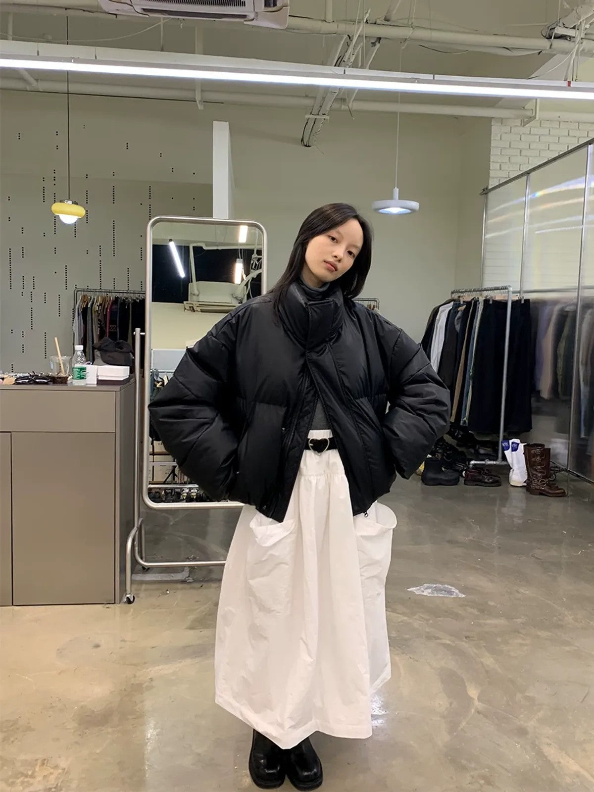 NeverSeez Air Layer Bubble Skirt in Black - On Model