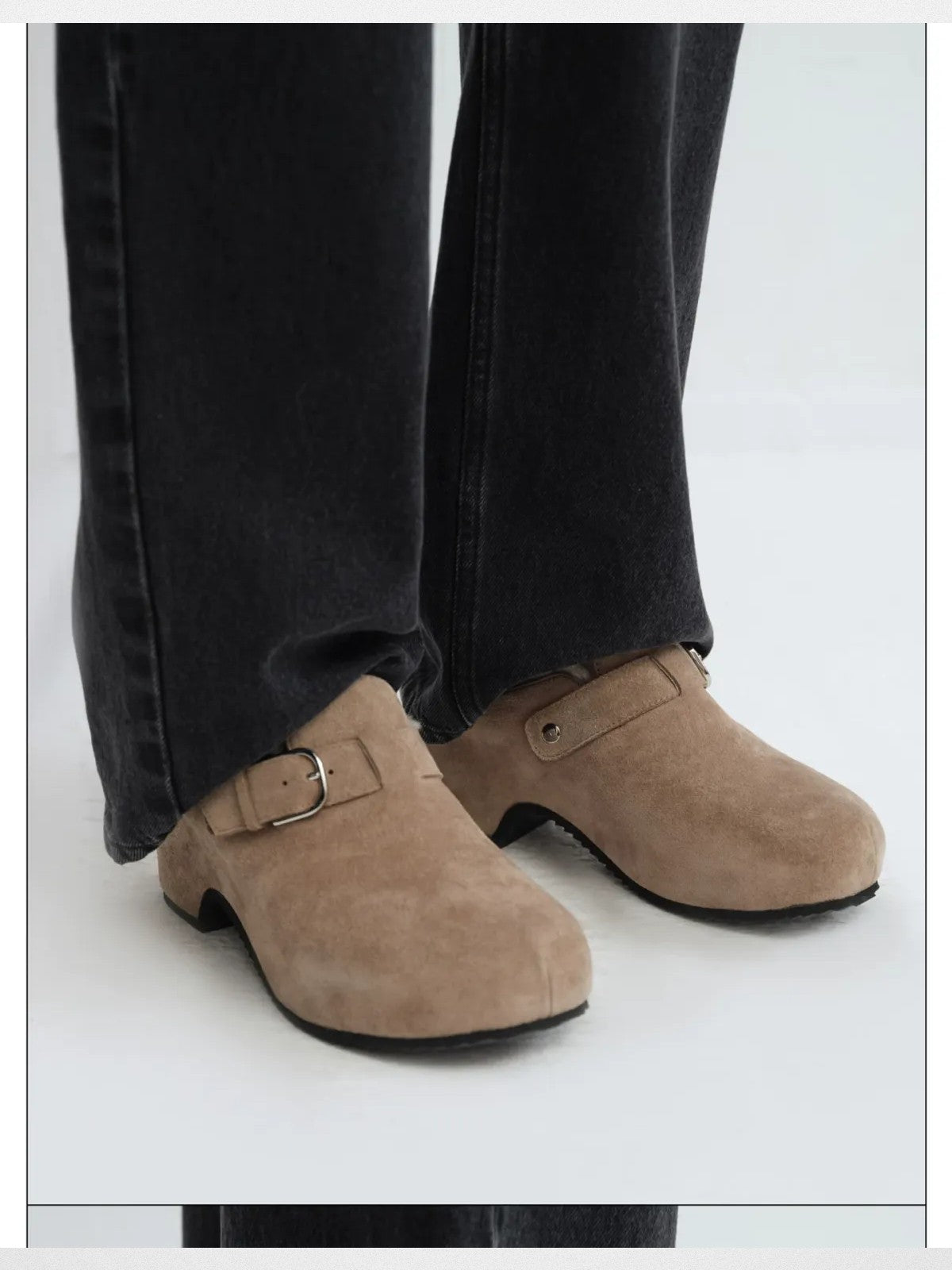Rarely Alike IZZY Buckle Platform Clogs in Beige - On Model