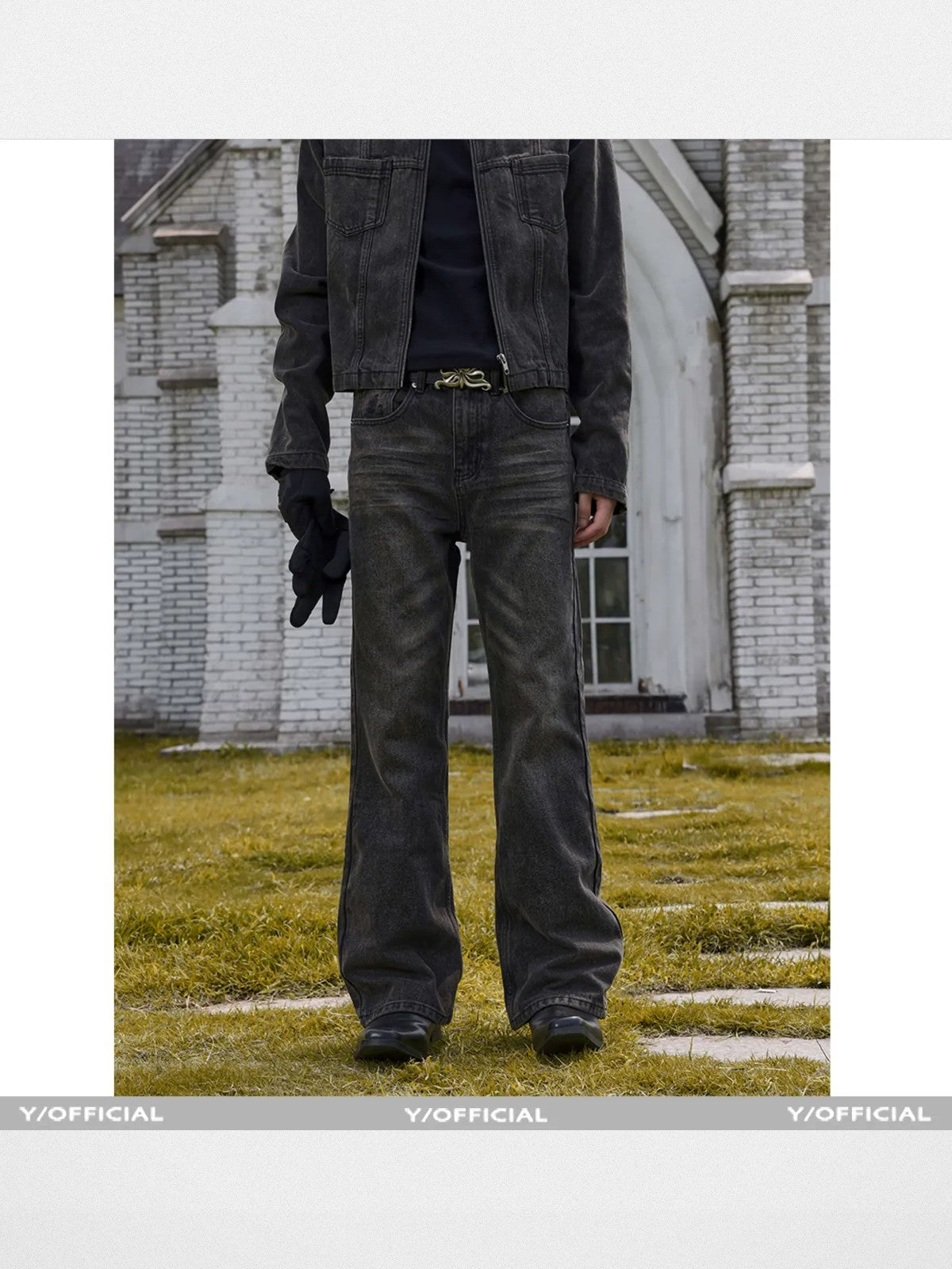 Y OFFICIAL Okayama Slub Mud Dyed Micro Flare Jeans in Gray