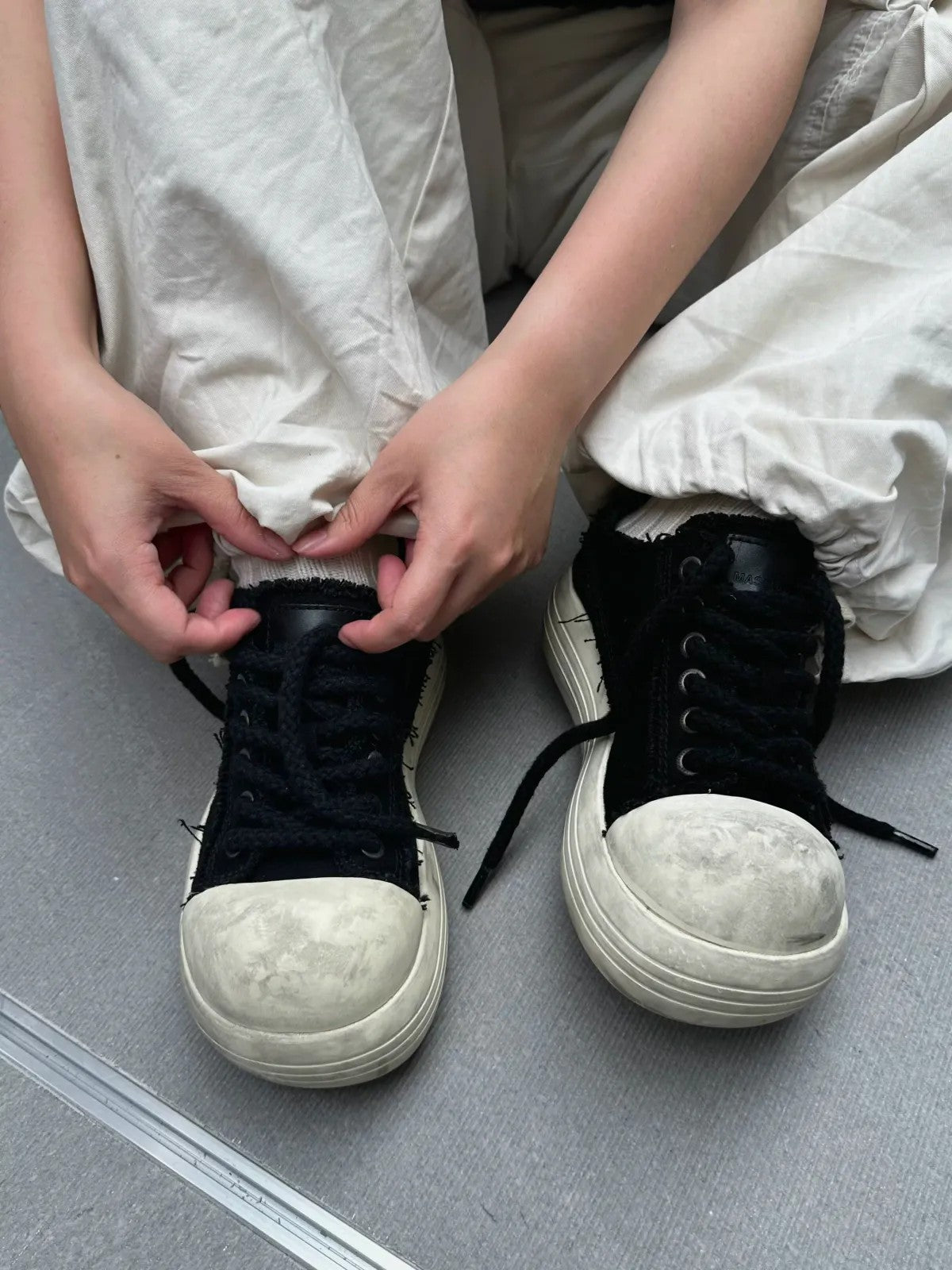 MASONPRINCE Distressed Canvas Platform Sneakers in Black #color_black
