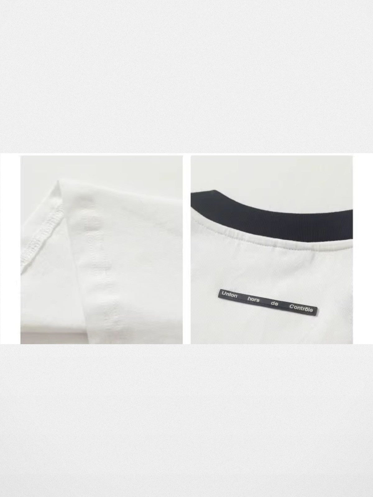LOSTCTRL Spliced Collar Striped T Shirt in White - Detail