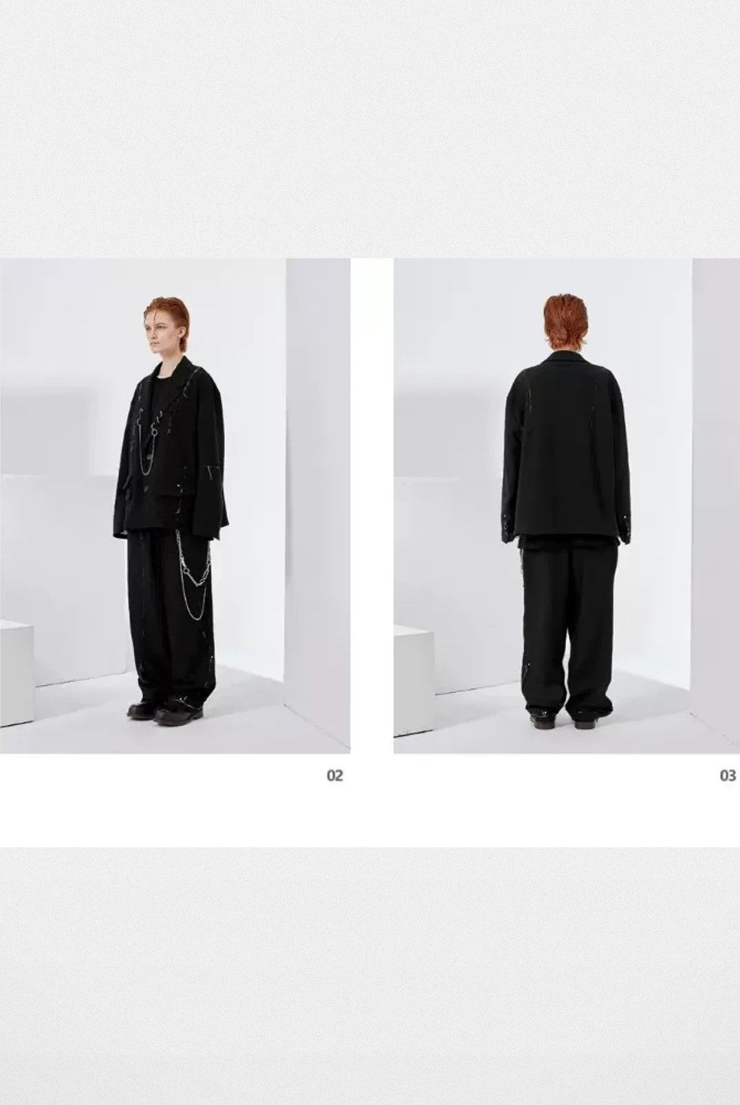 LOSTCTRL Deconstructed Raw Edge Suit Pants in Black - On Model