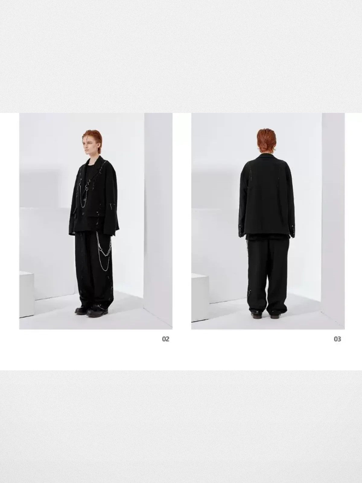 LOSTCTRL Deconstructed Raw Edge Suit Pants in Black - On Model