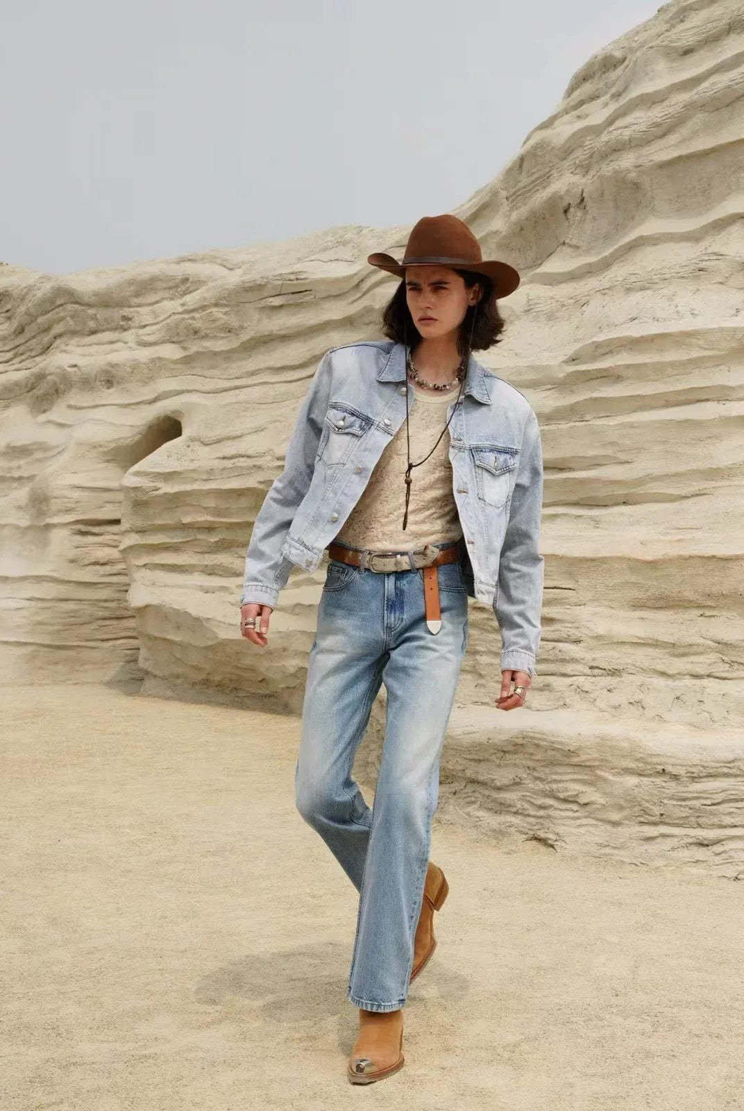 Retro 21 Washed Ice Blue Flared Jeans in Blue - On Model