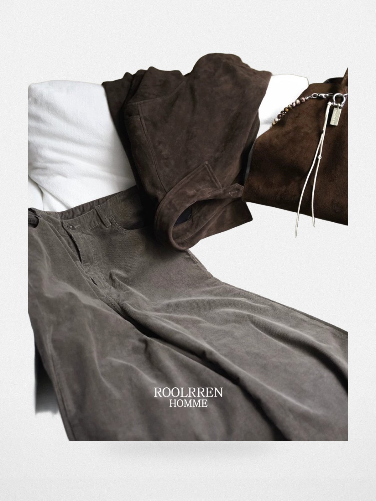 Roolrren Homme Washed Corduroy Straight Leg Pants in Brown