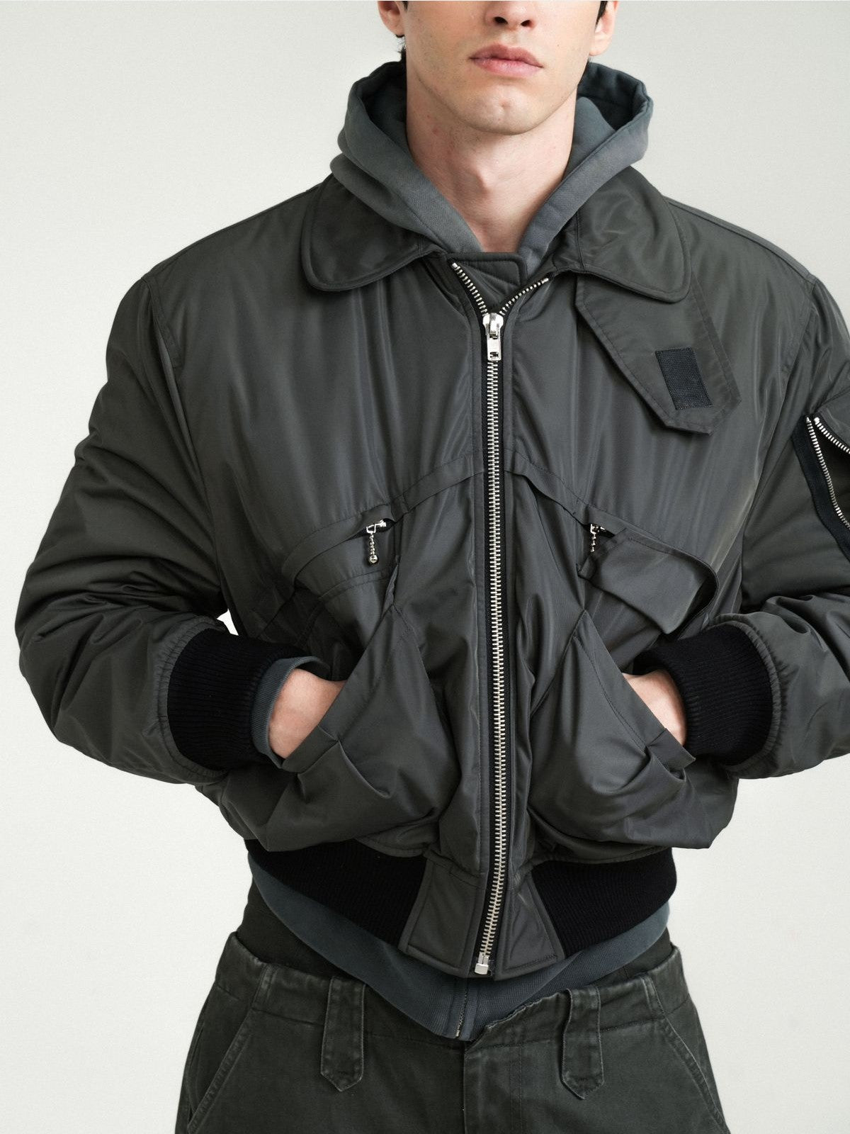 Retro 21 Multi Pocket Thinsulate Bomber in Green - On Model