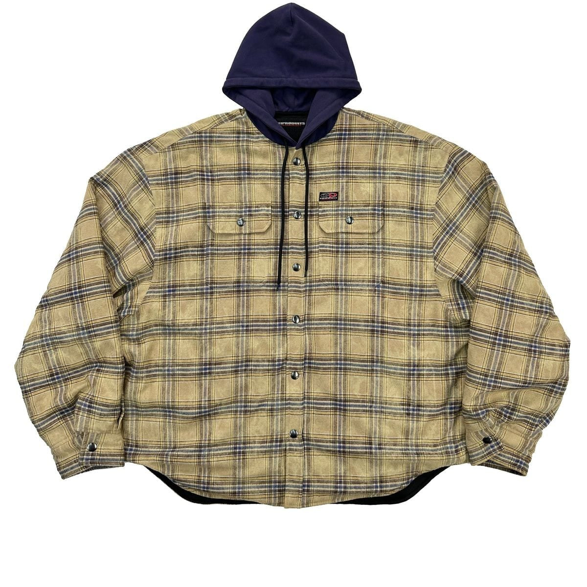 Unknownworld Oversized Padded Plaid Hooded Jacket in Beige