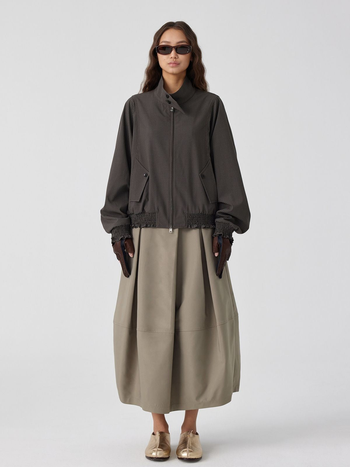 Simple Project Textured Plaid Harrington Jacket in Black - On Model