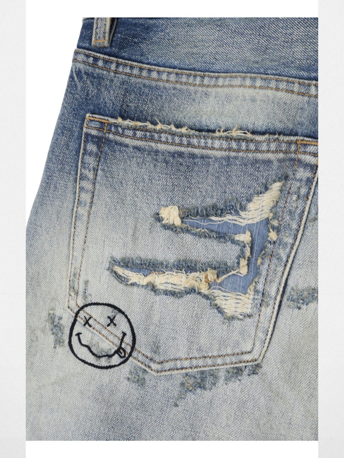 SOD Distressed Graffiti Embroidered Jeans in Blue - Detail