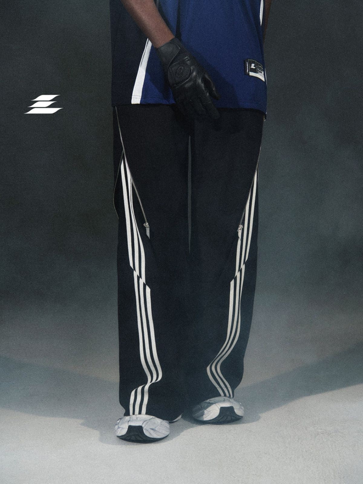 LOSTCTRL Zip Panel Wide Leg Trousers in Black - On Model